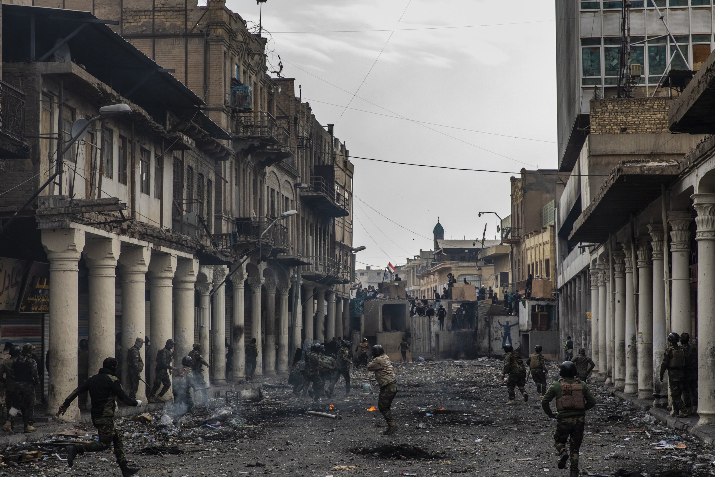  Iraqi Security forces clashed with groups of mainly teenage boys who they have been battling with for days on Rasheed Street amidst ongoing anti-government protests in Iraq/. 