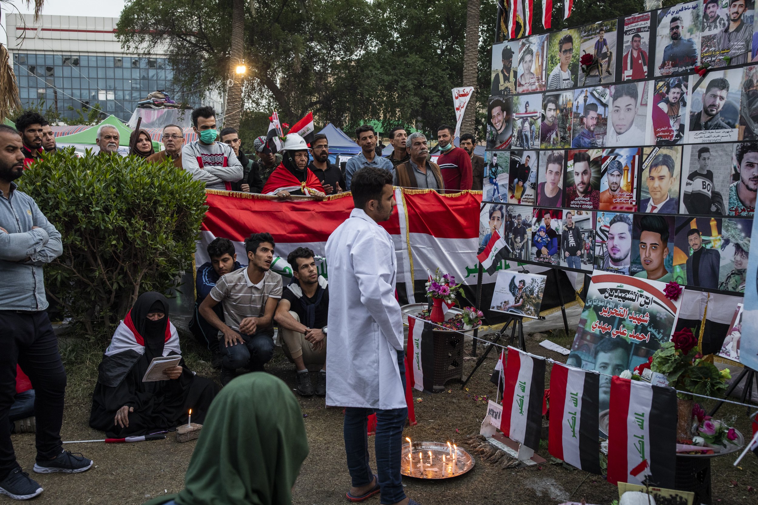  Anti-government protesters participating in the continued sit-in in downtown Baghdad, visited a shrine set up to commemorate some of the people who have been killed since protests began at the beginning of October. 