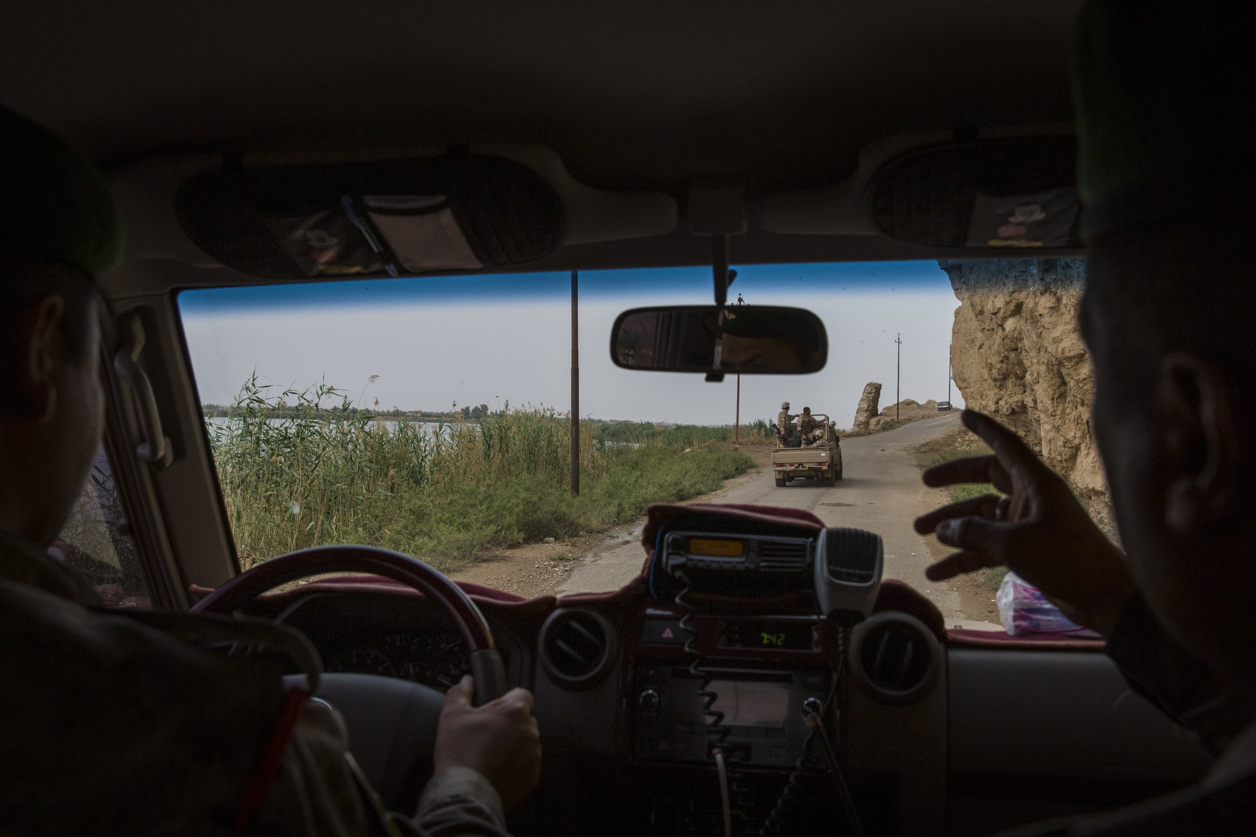  Iraqi border guard troops patrolled the border with Syria near the Syrian town of Abou Kamal, where some remaining elements of ISIS are hiding out trapped between various Syrian factions and the Iraqi border.  