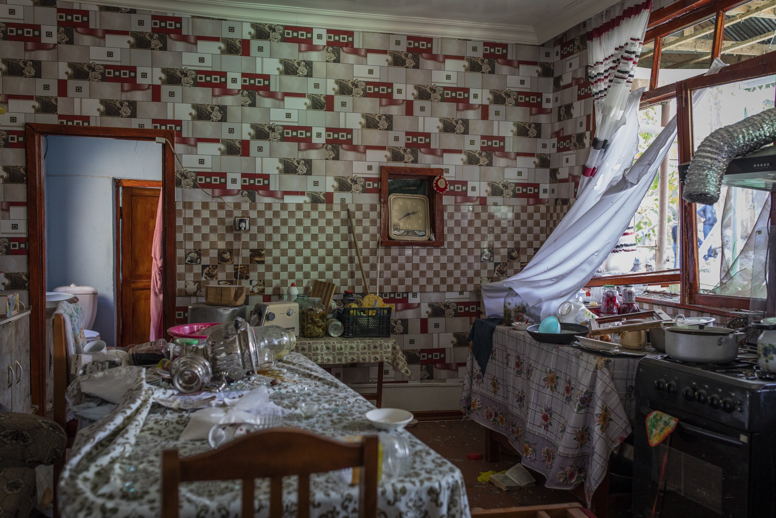 The destroyed interior of Fuad Ismayilov’s family home. The 31-year-old had been killed moments earlier in a rocket launched by Armenian forces on the city of Barda in Azerbaijan.