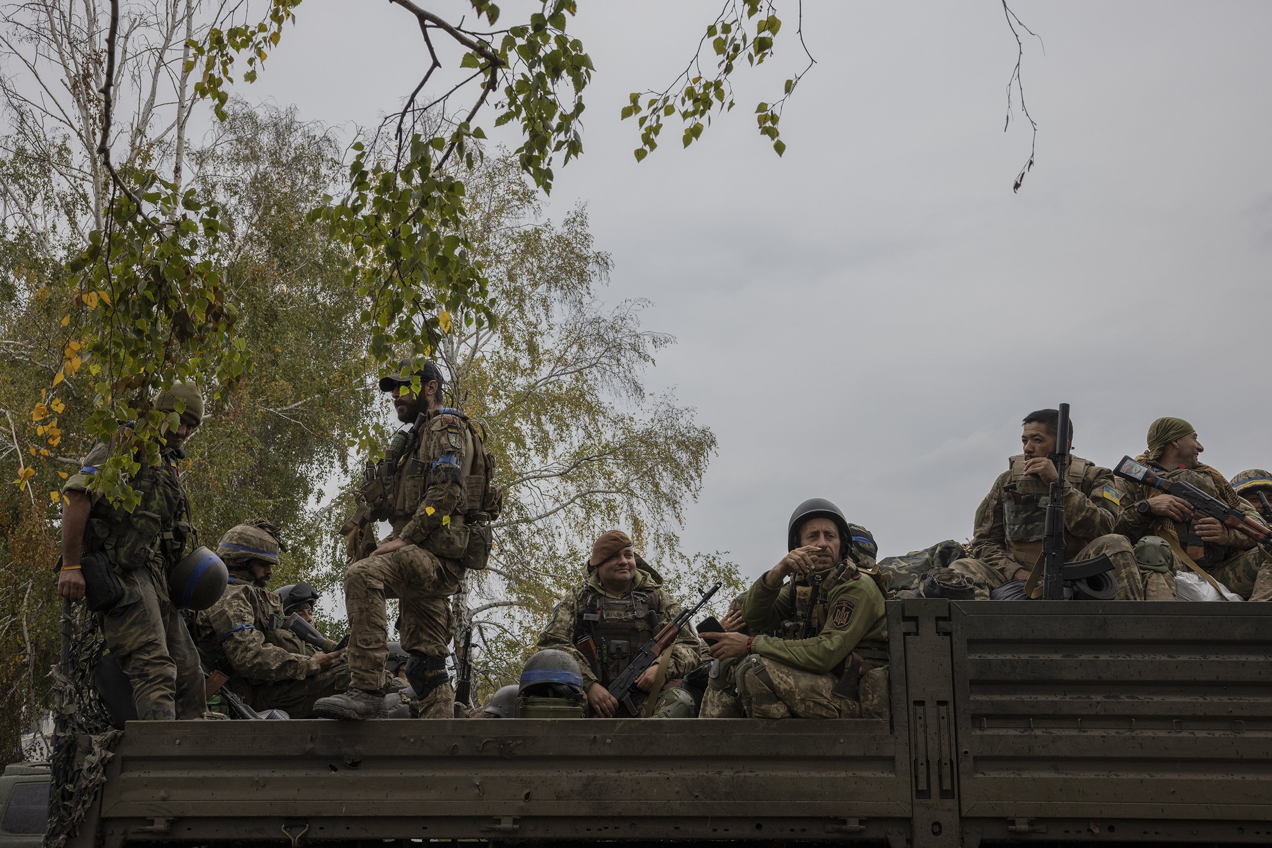  Foreign volunteer fighters with the Carpathian Sich battalion prepared to move towards a new position near the town of Lyman. The men had been part of a sweeping counter offensive that had routed Russian forces in the previous several weeks in the K