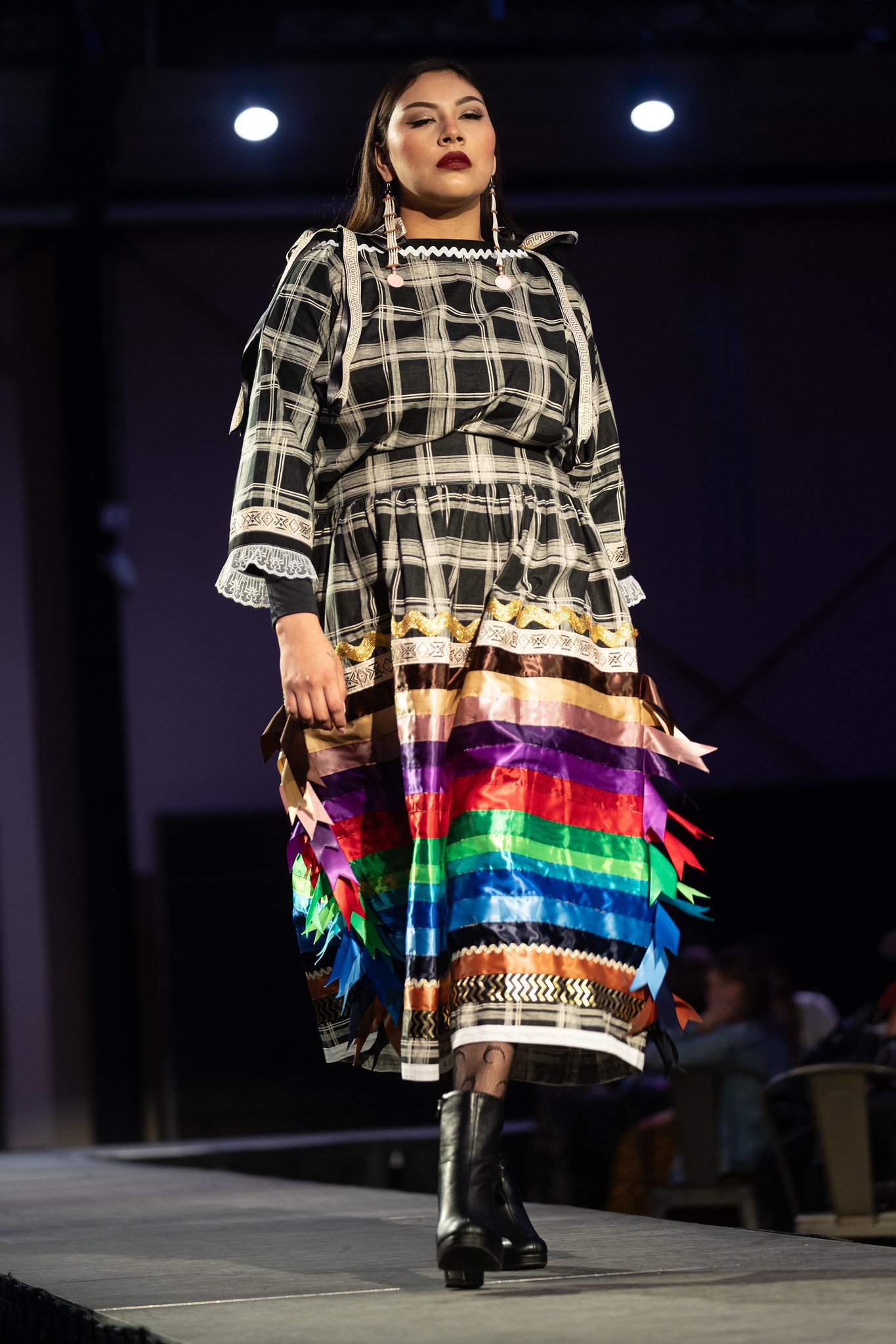 A model on the runway at Native Nations Fashion Night in Minneapolis