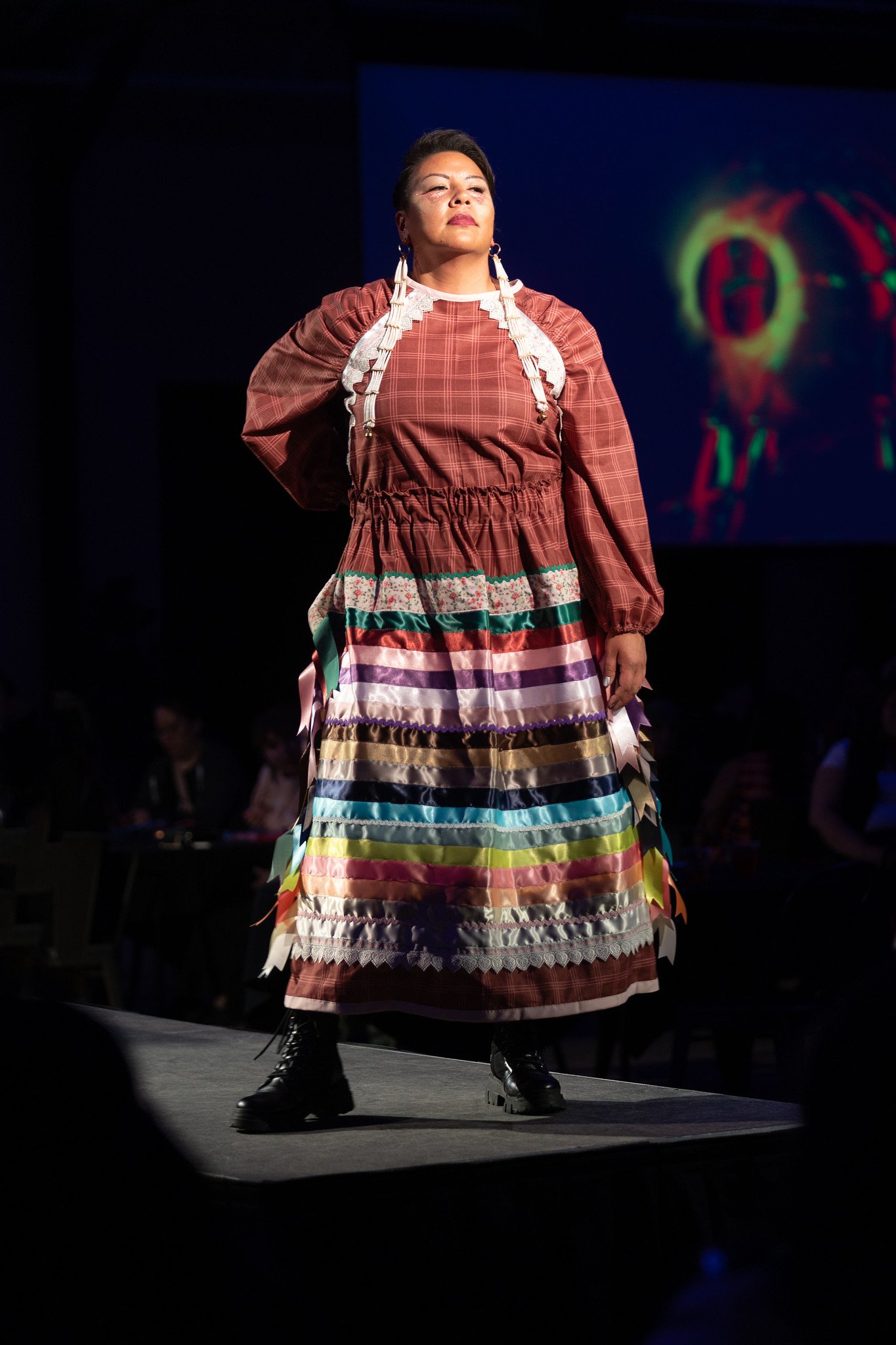 A model on the runway at Native Nations Fashion Night in Minneapolis