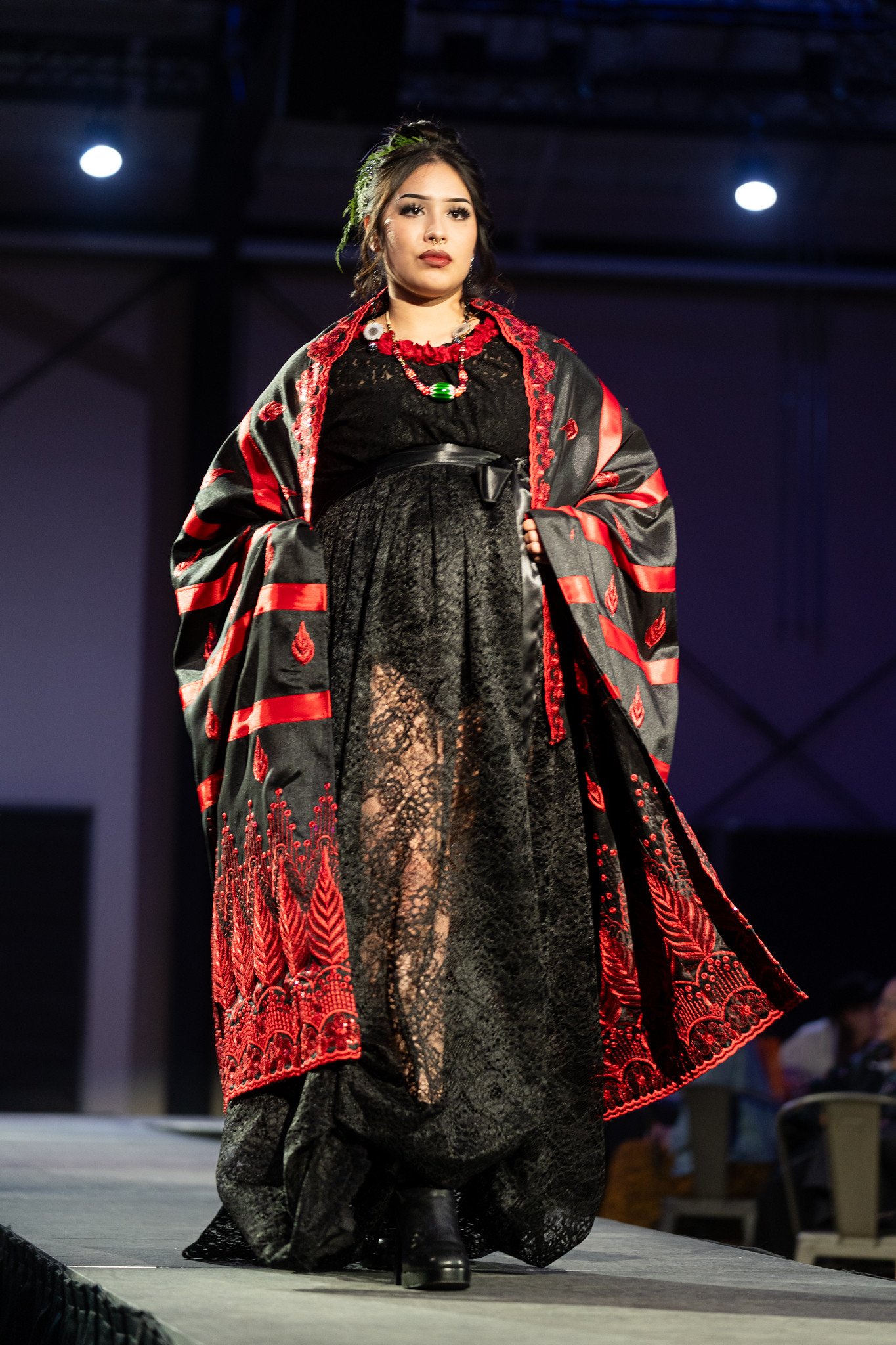 A model on the runway at Native Nations Fashion Night in Minneapolis