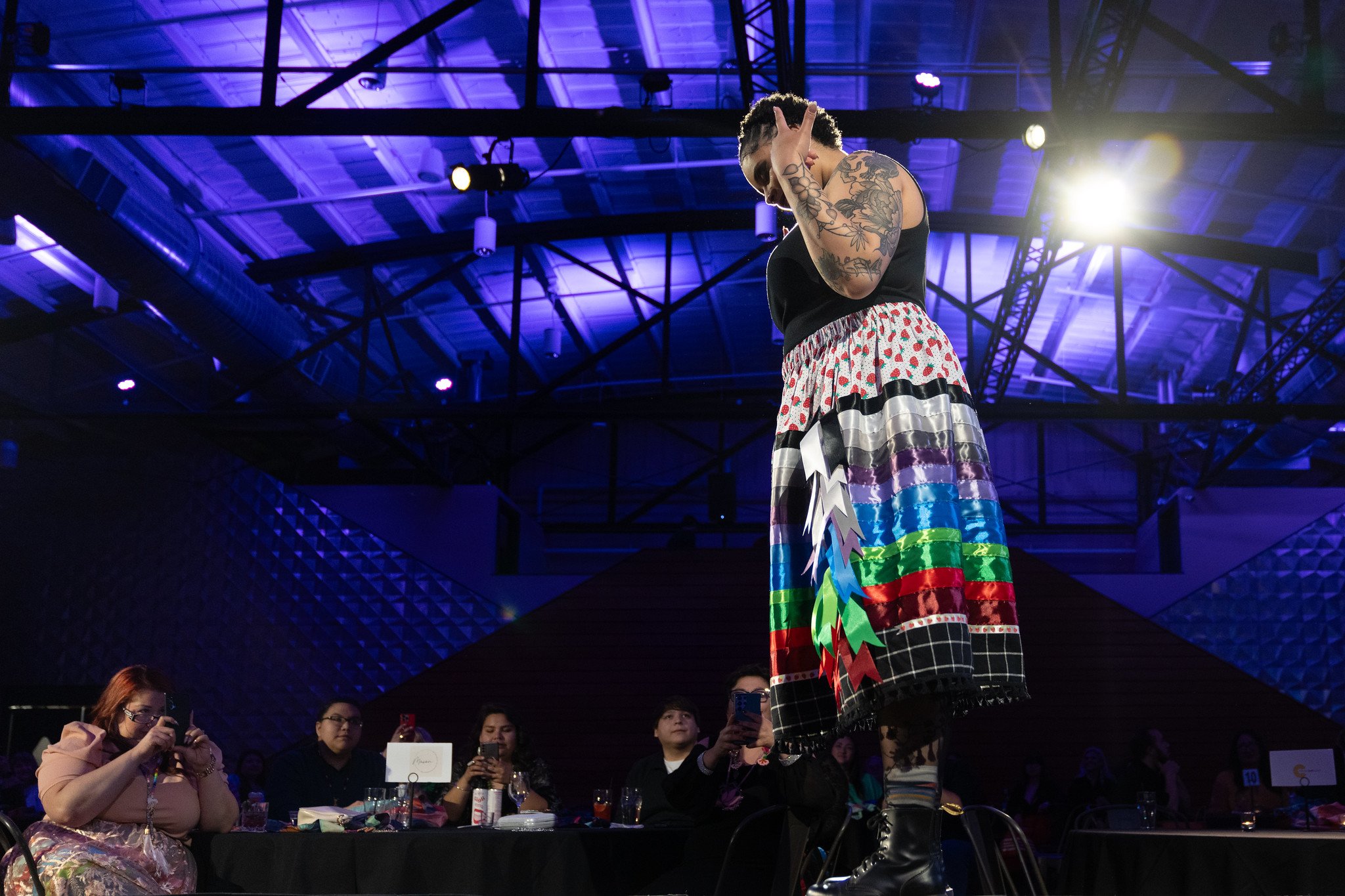 A model on the runway at Native Nations Fashion Night in Minneapolis