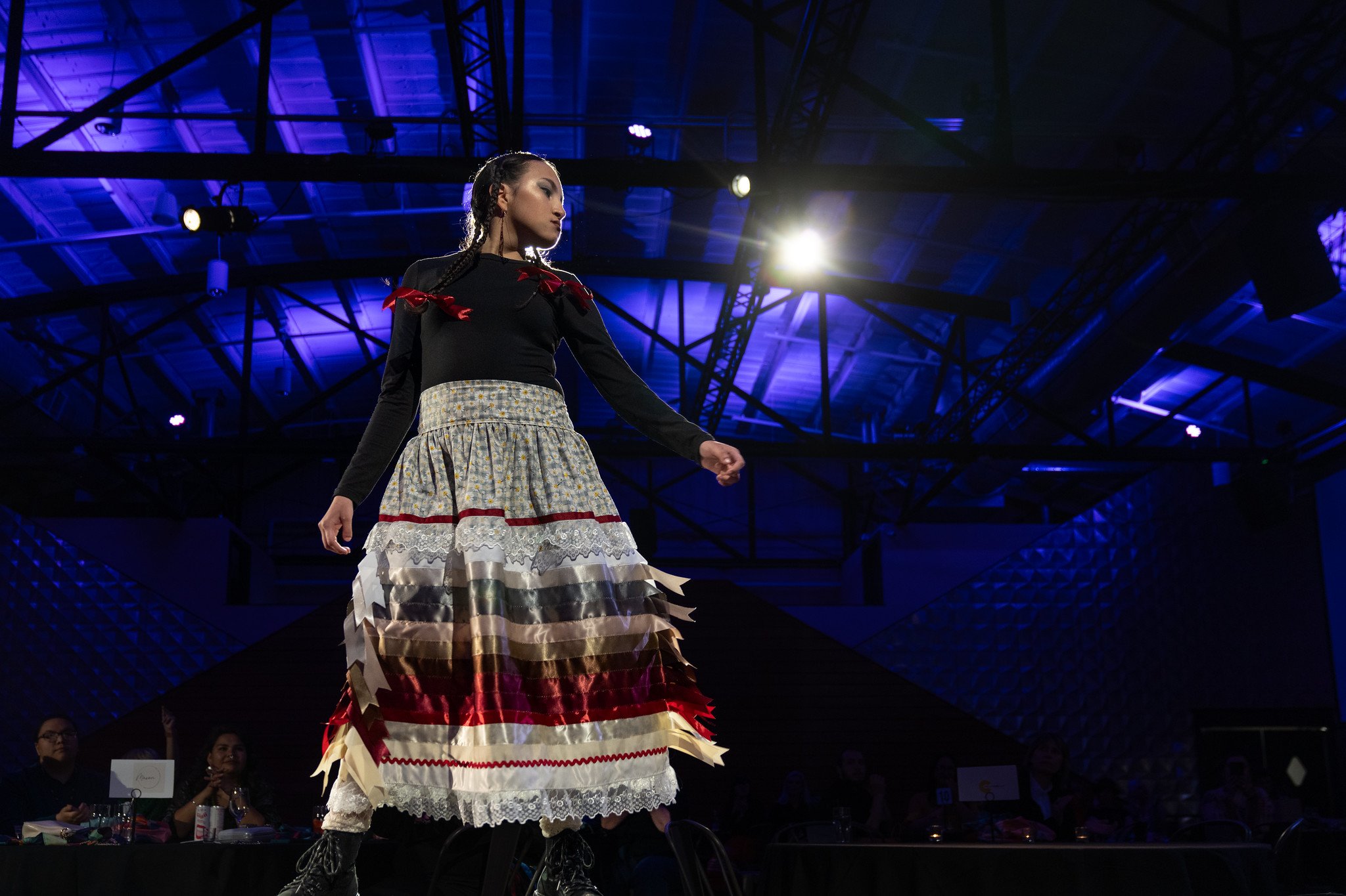 A model on the runway at Native Nations Fashion Night in Minneapolis