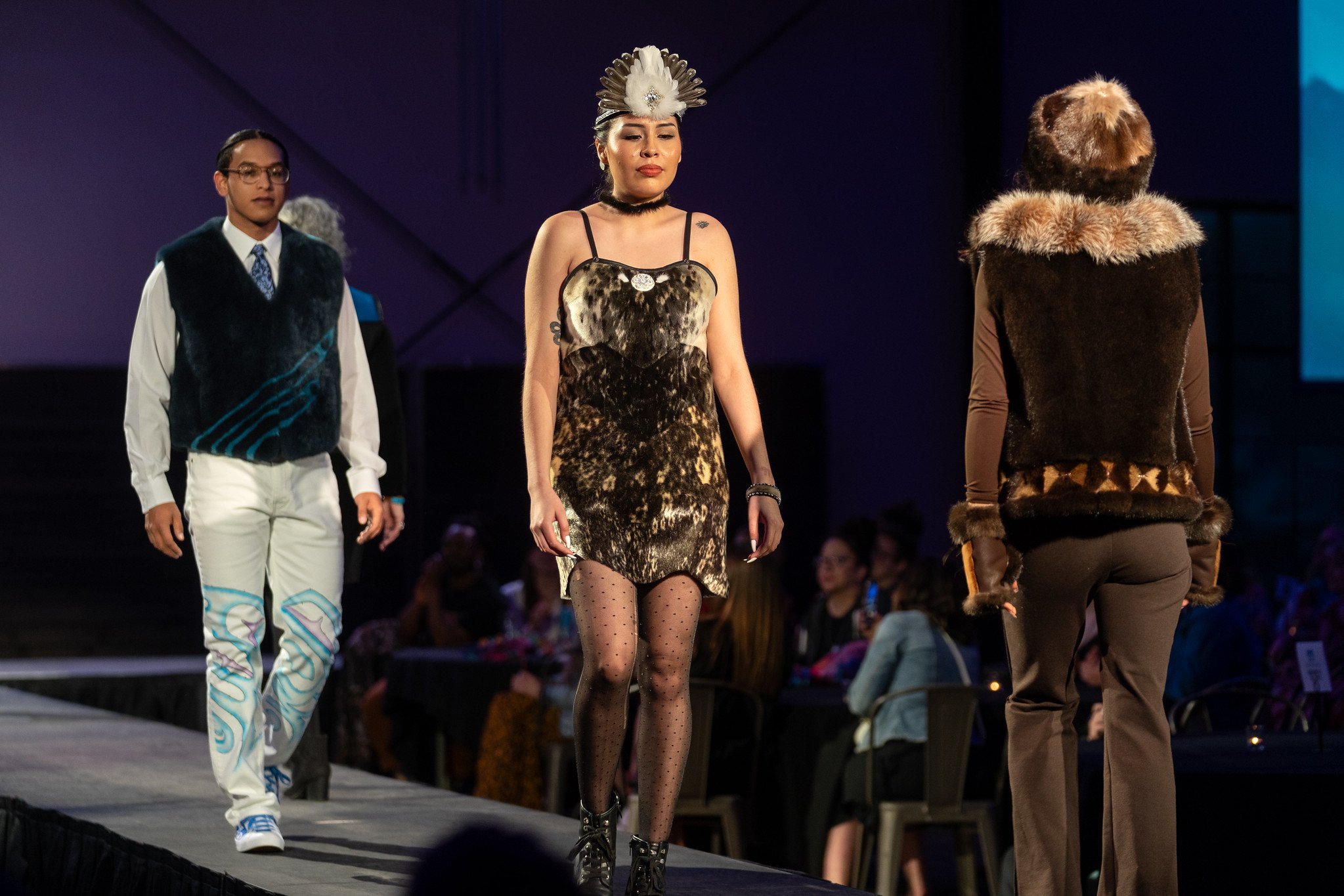 Models for Christy Ruby's CRuby Designs on the runway at Native Nations Fashion Night in Minneapolis