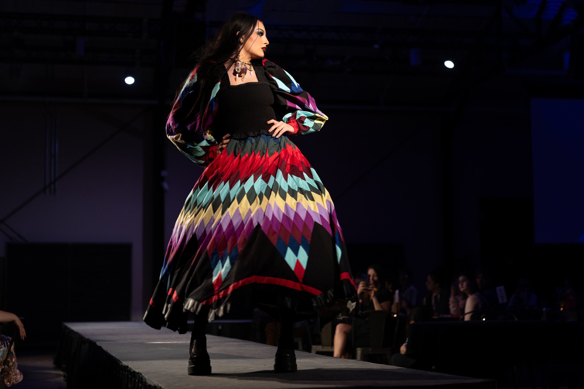 A model on the runway at Native Nations Fashion Night in Minneapolis