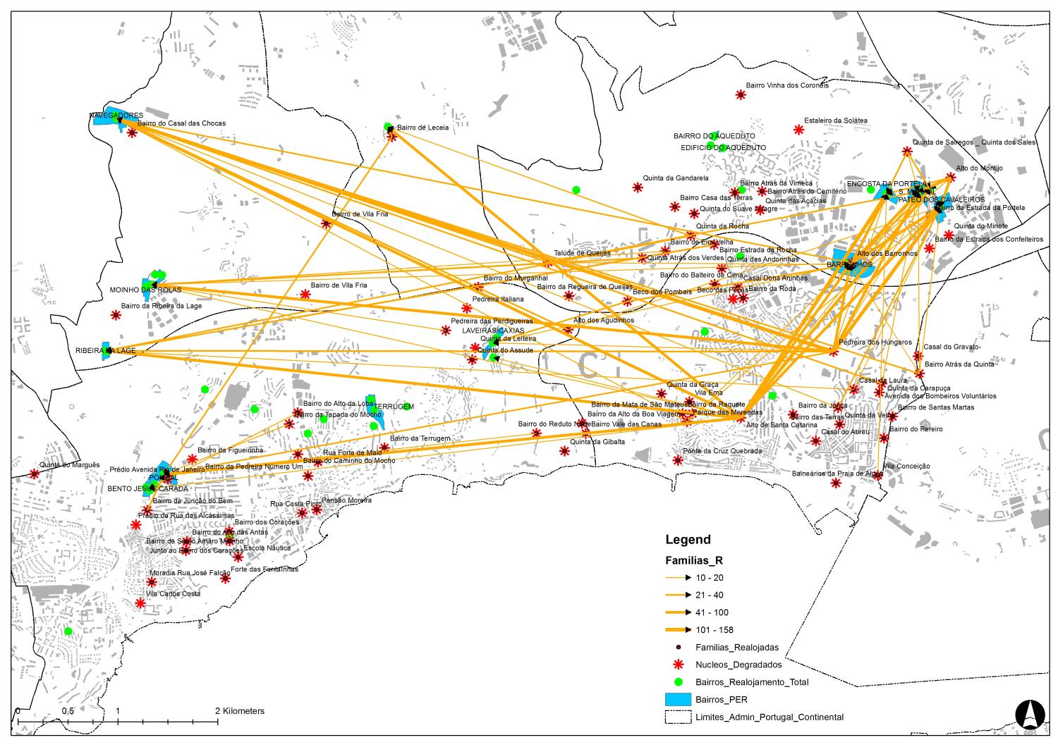 Rehousing paths in the Oeiras municipality, more than 10 households. Source: Câmara Municipal de Oeiras. Map by Alessandro Colombo.
