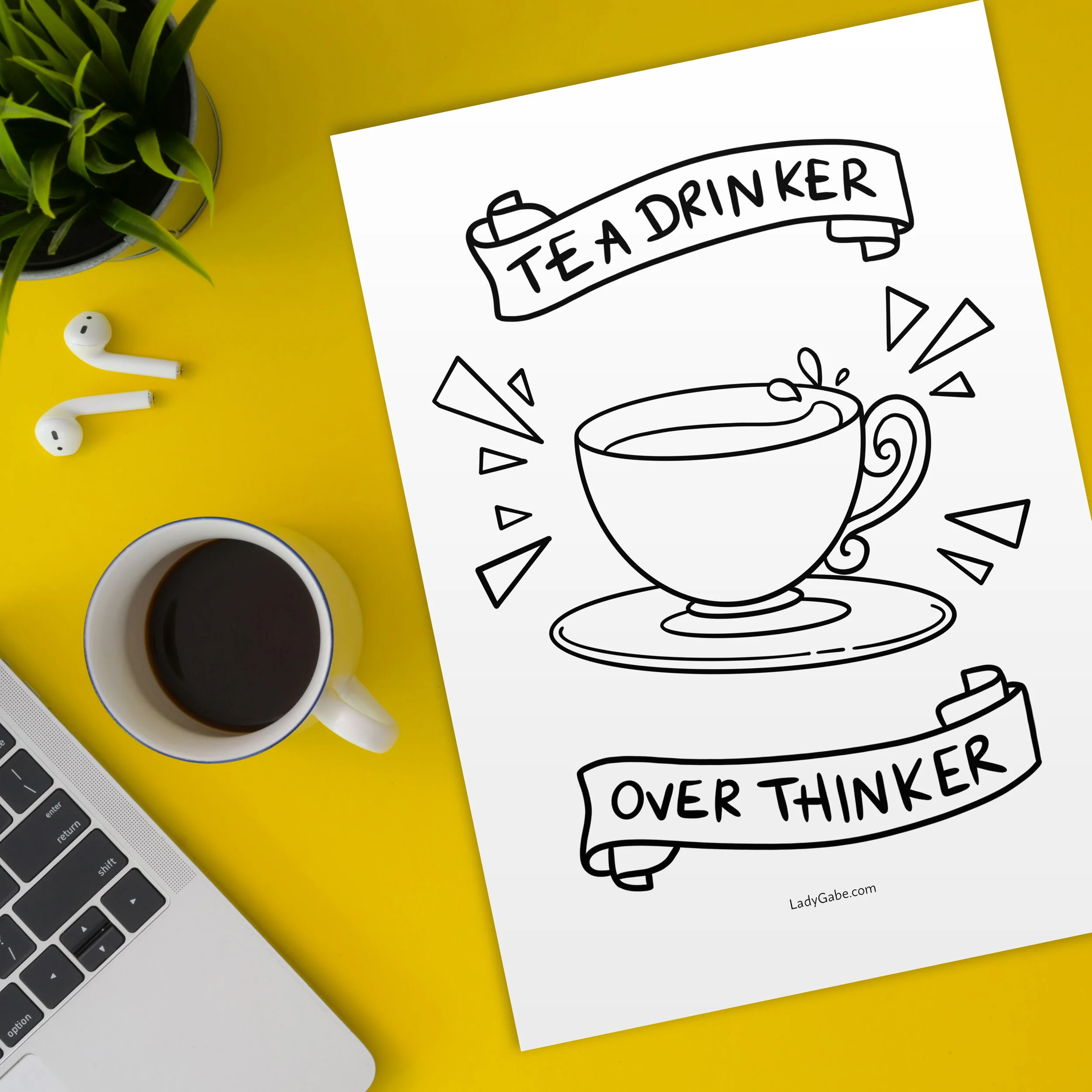 Tea Drinker Colouring Page
