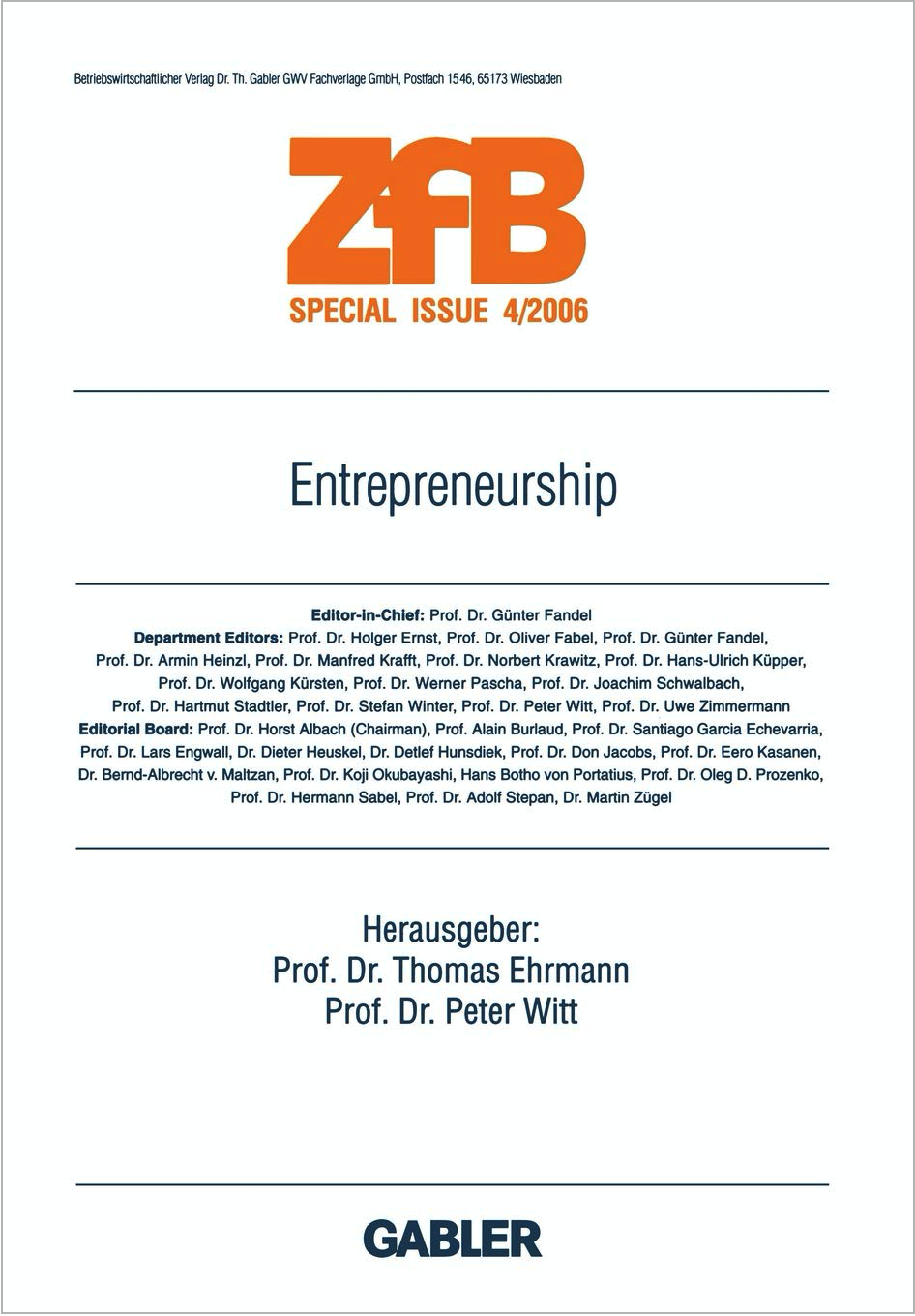 Entrepreneurship (ZfB Special Issue)