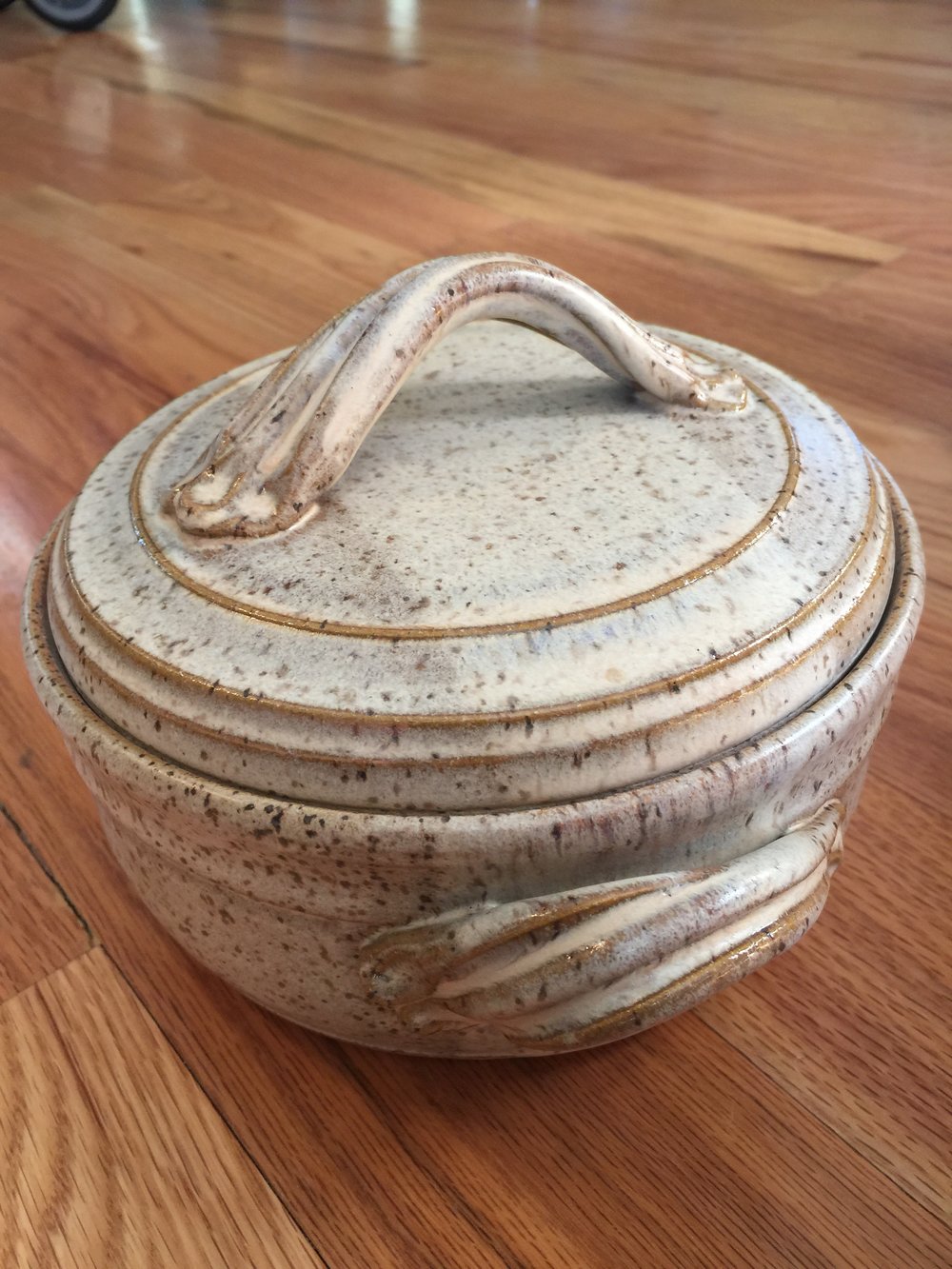 Vintage Stoneware Studio Pottery Pot with Lid and Handle Casserole Dish