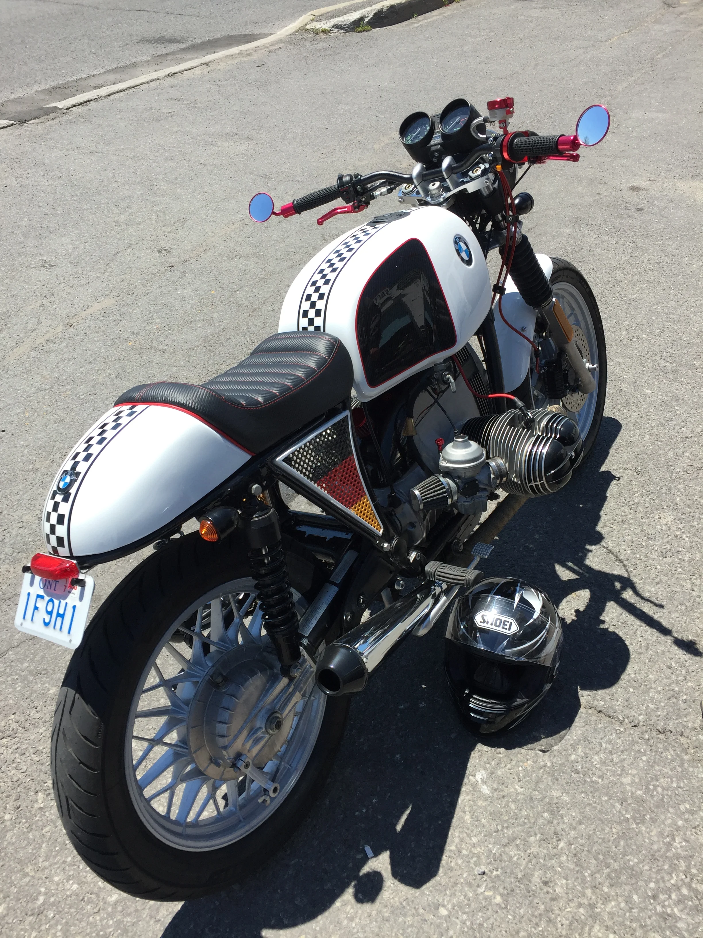 BMW Cafe Racer: White &amp; Black Checkered + Hydrographic Carbon Fiber
