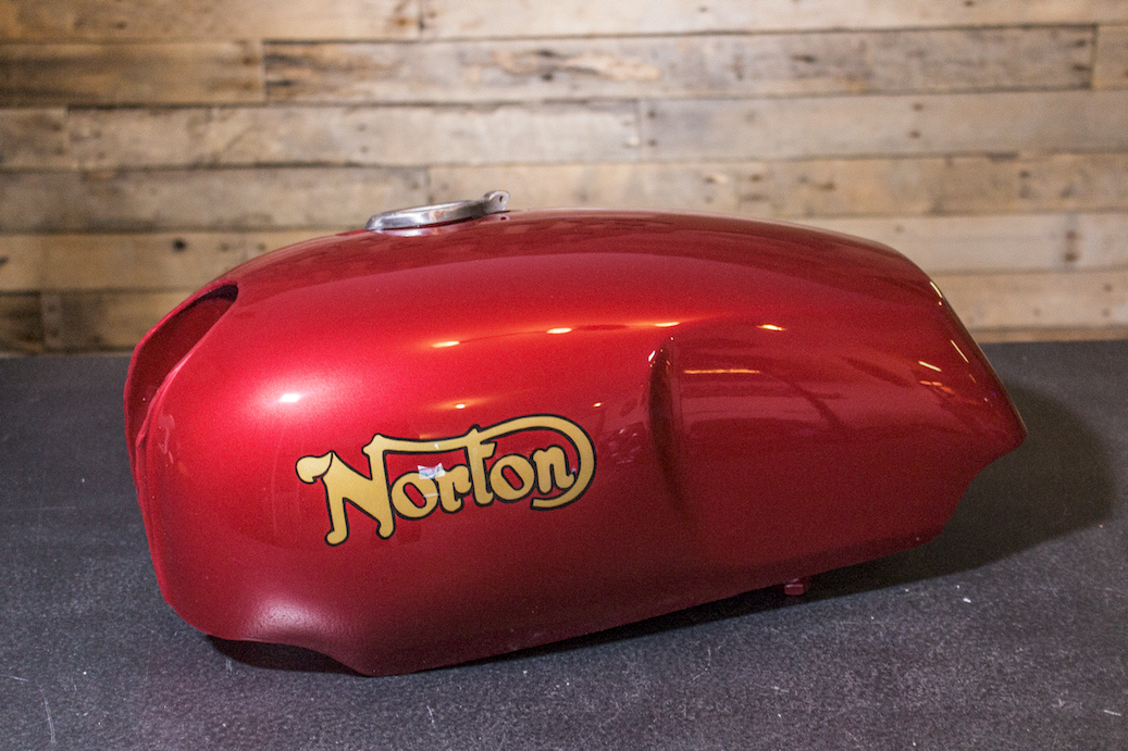 Reproduction Norton Motorcycle Tank: Bare Metal to Custom Red