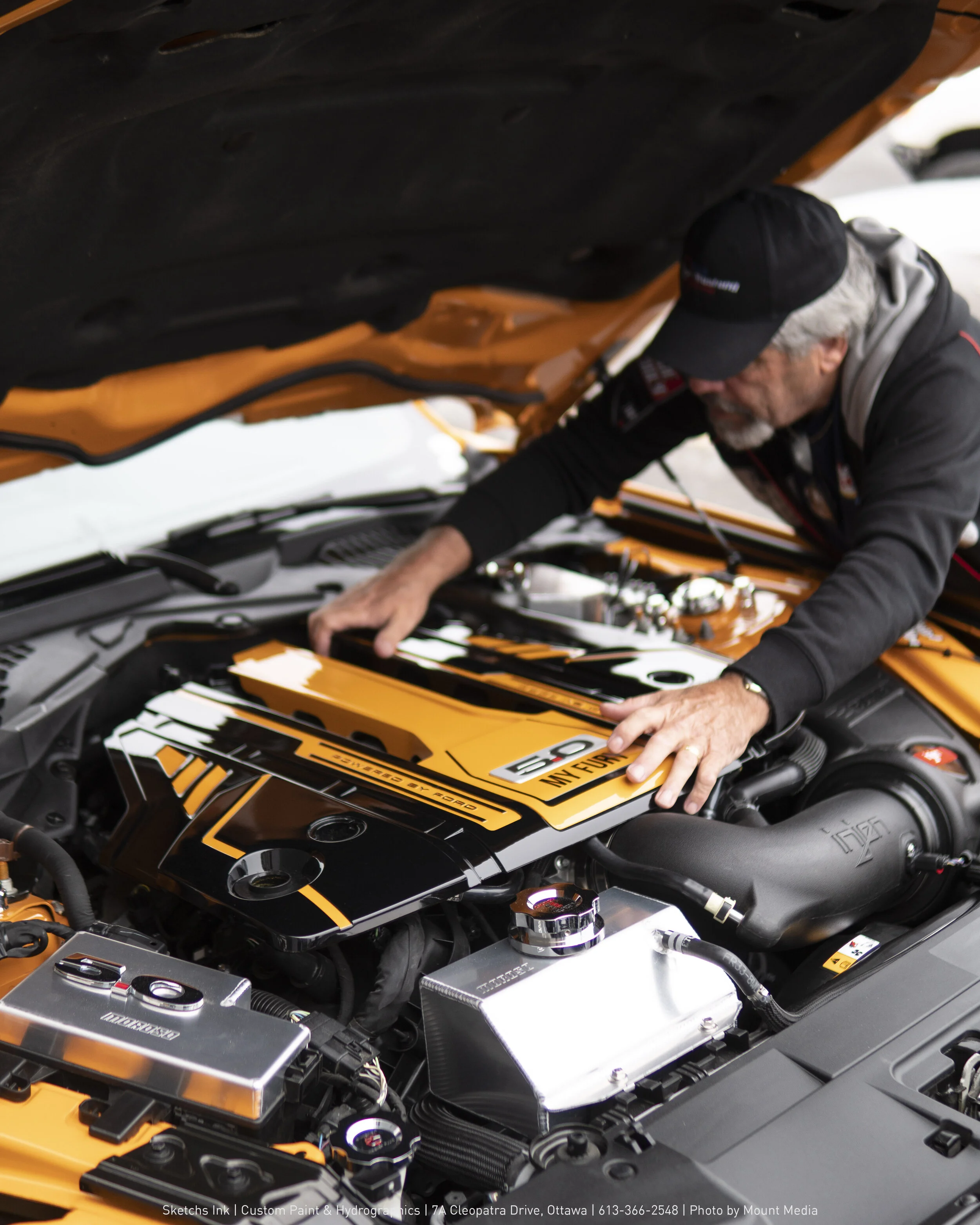 2018 Ford Mustang: Custom-Painted Orange + Black Engine Cover