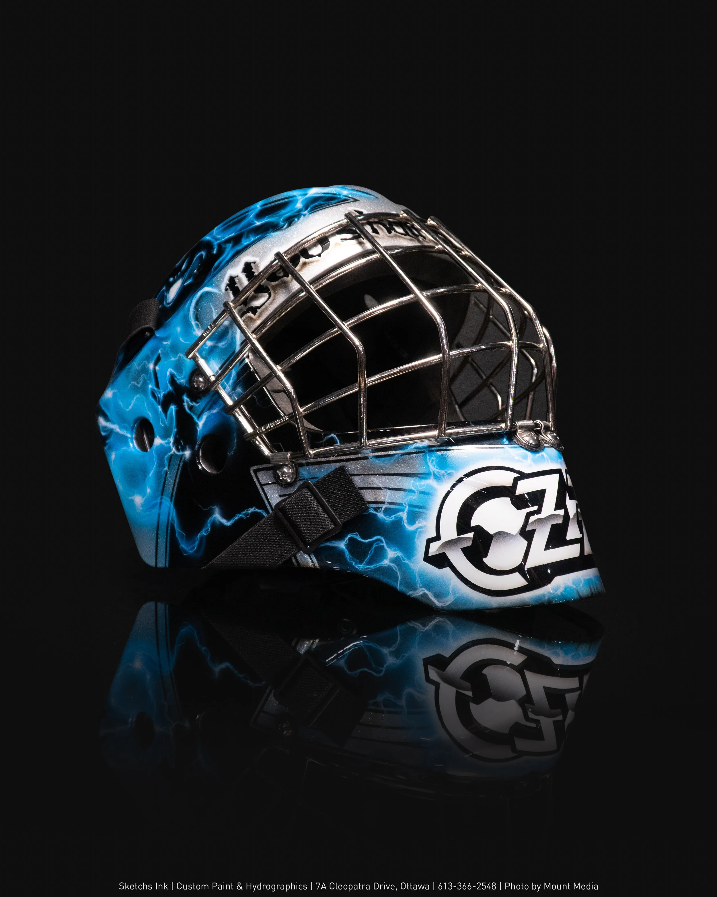 Goalie Mask: Airbrushed Lightning Theme