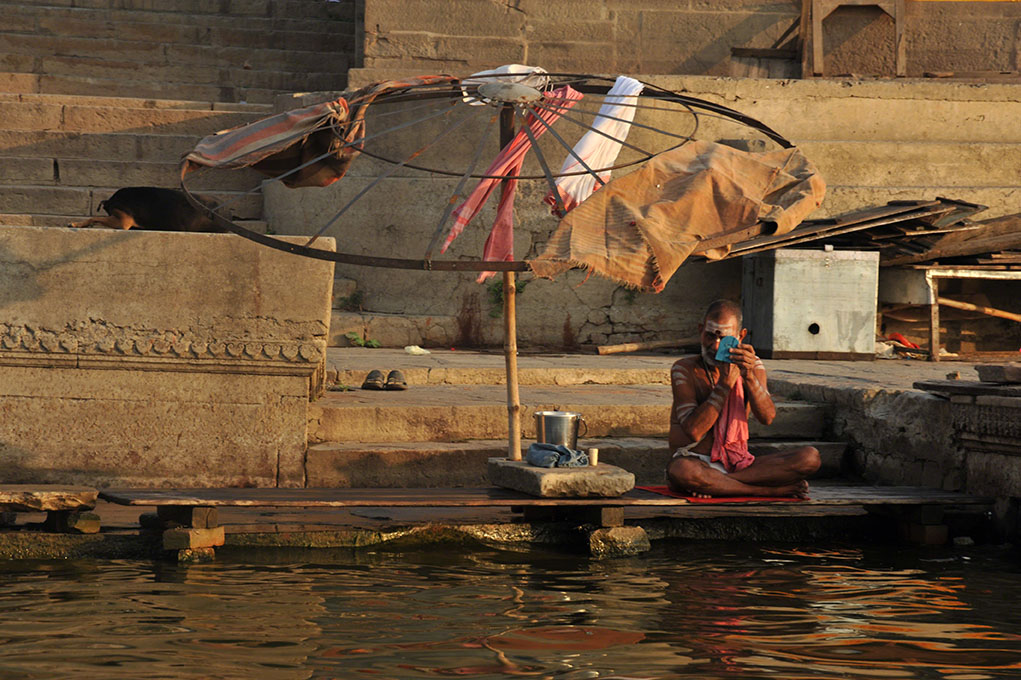 A Brahmin at Dawn on the Ganges, Varanasi, India