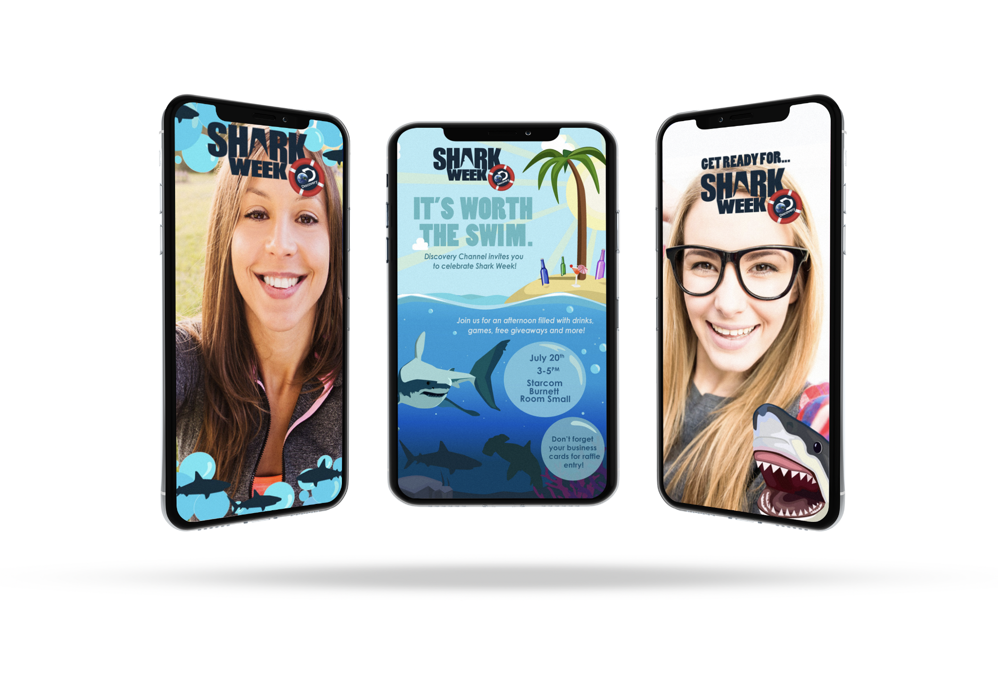  Shark Week promotional poster and Snapchat filters. 