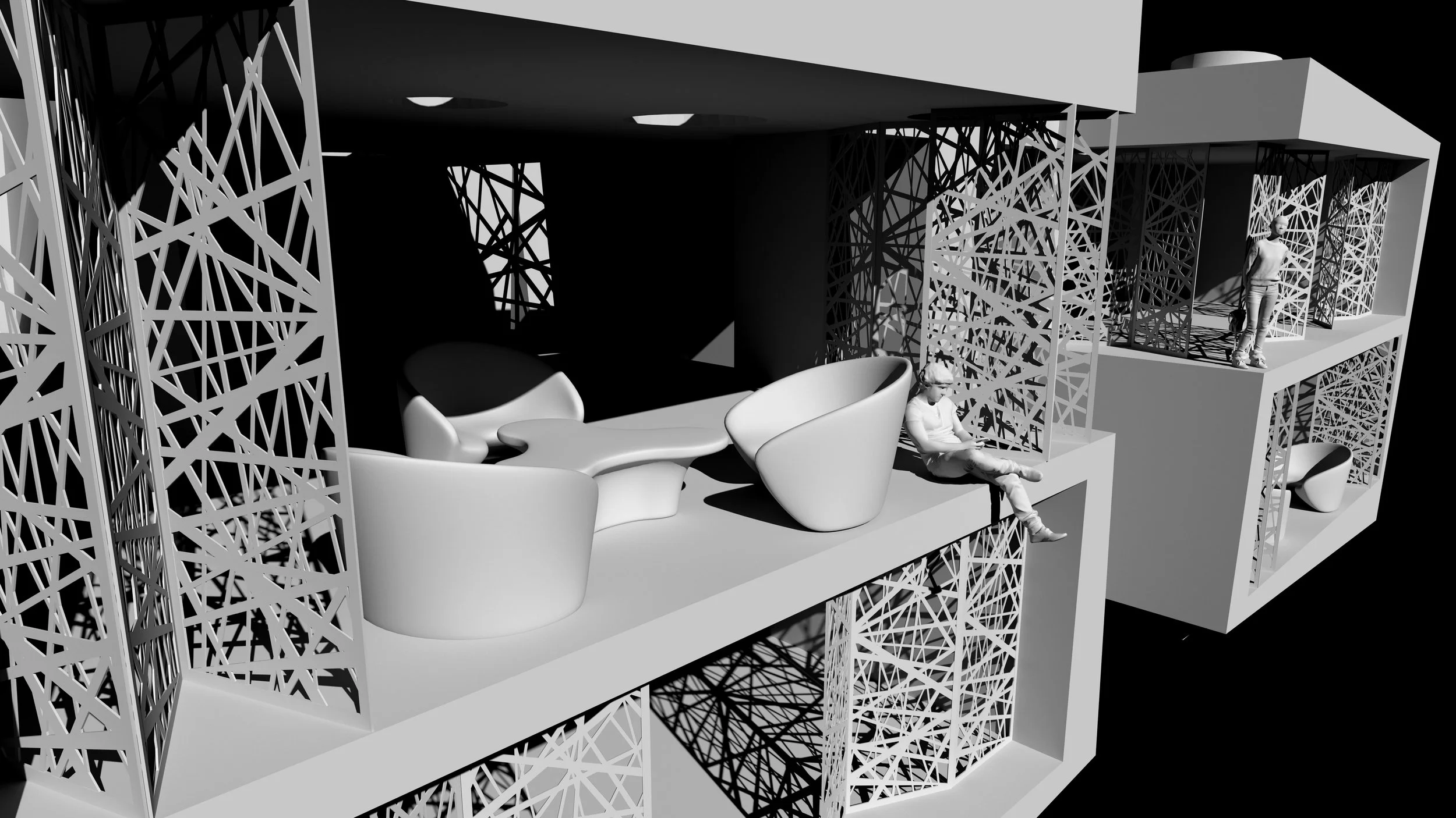  These two family houses located in Woensel - Noord , a residential neighborhood located at the north of Eindhoven, are two massive carved and twisted volumes with chamfered walls that give a sense of movement to them. 