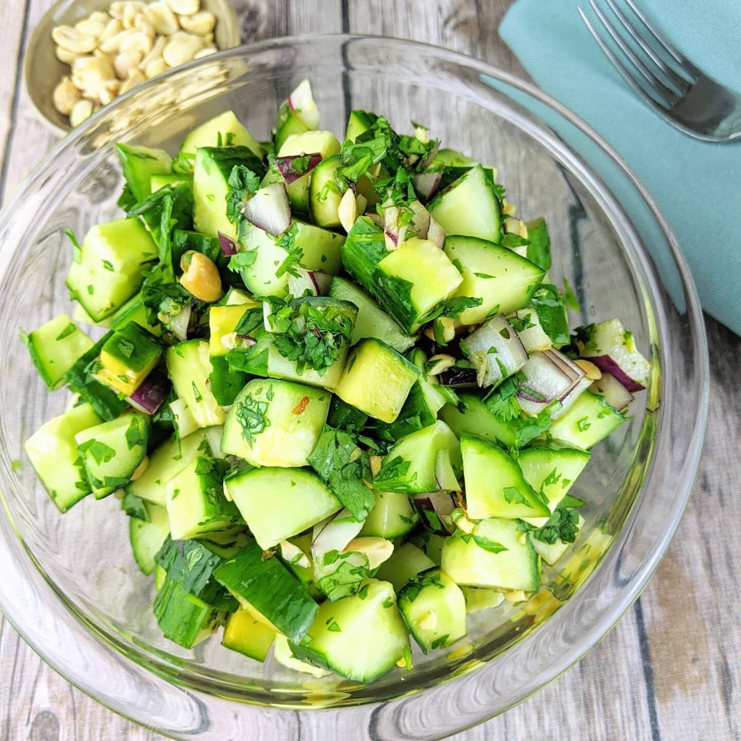 Easy Thai 🥒 Salad with Peanuts
.
Need something simple? 
Want something healthier than takeout?
This is it!
A simple 🥒 salad with Thai chili, rice vinegar, and roasted 🥜🥜🥜.
The perfect recipe for a day when you just want things to be easy.
.
Rec