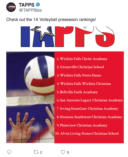 TAPPS tweeted these preseason rankings! Don't miss a game!