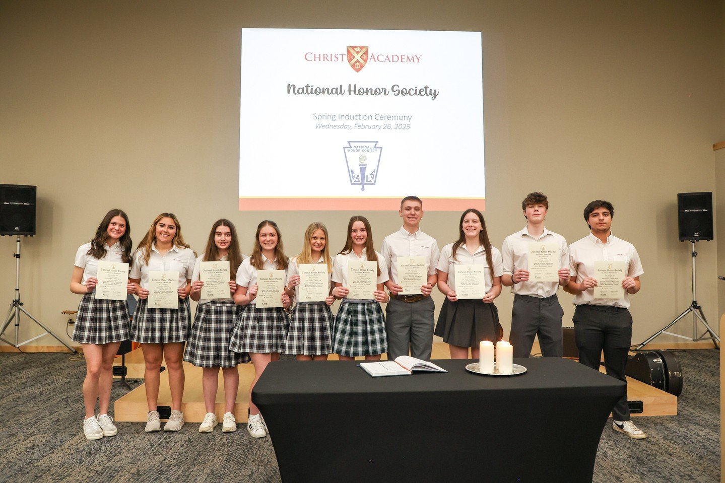 Yesterday, our qualifying students were inducted into the National Junior Honor Society and National Honor Society. Through their commitment to scholarship, service, leadership, and character, they have met and upheld the high standards required for 