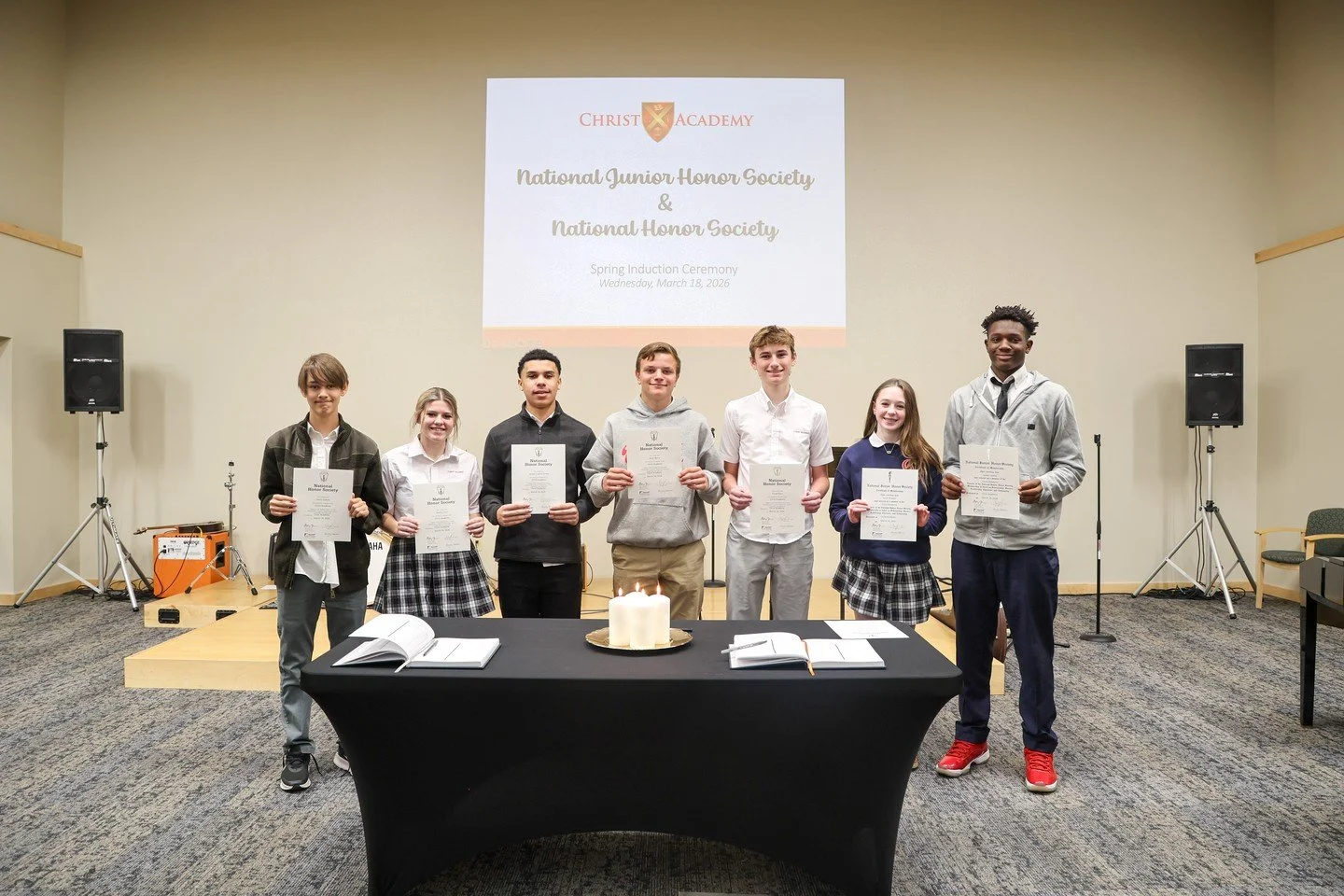 Recently, 25 students from Middle School and High School were inducted into the National Junior Honor Society and National Honor Society. These Warriors demonstrated a commitment to scholarship, service, leadership, and character, and they met and up