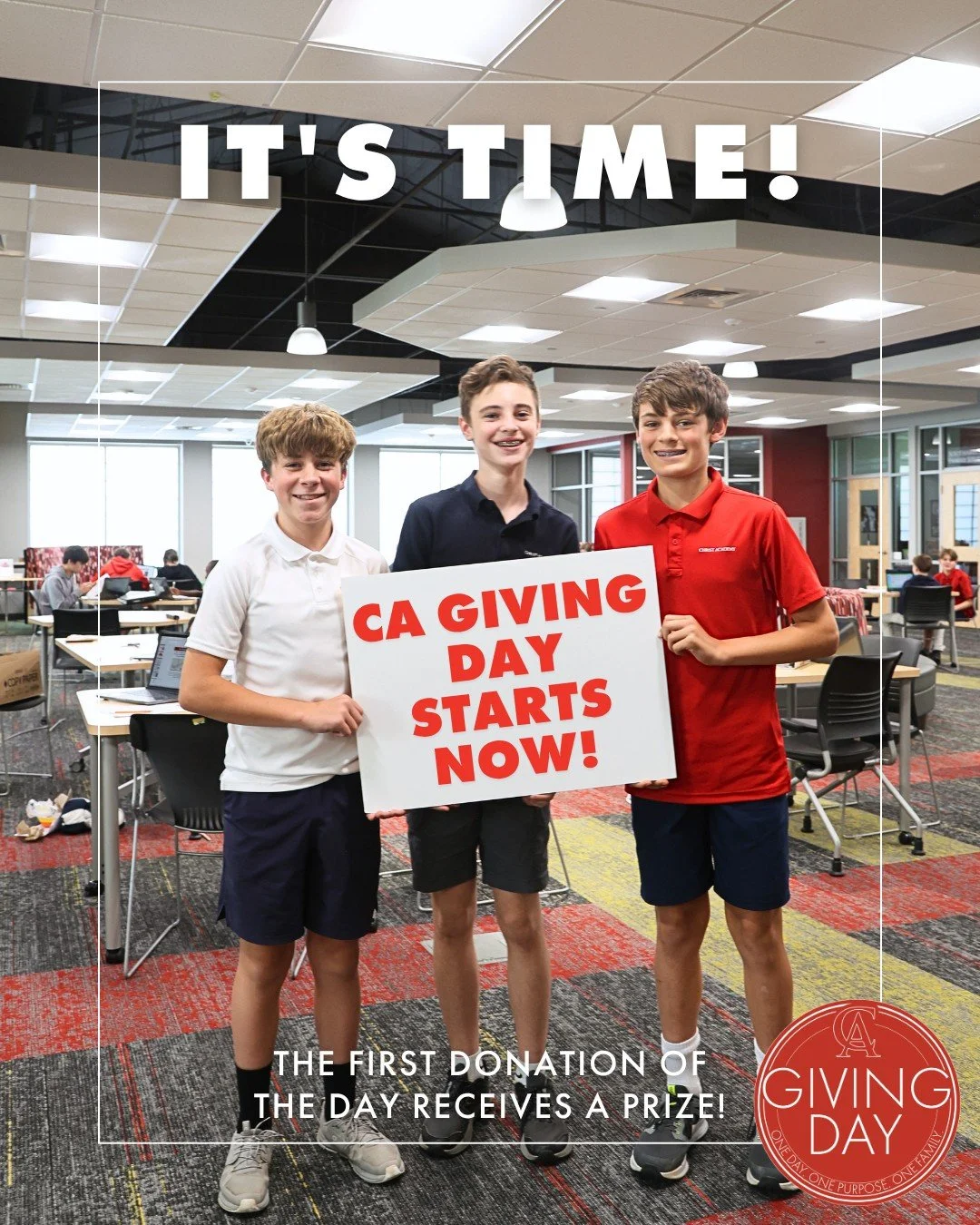 It&rsquo;s time! CA Giving Day starts now! Follow along throughout the day as we raise support to further the mission of CA through our special projects. 

Read more about this year&rsquo;s CA Giving Day now: https://www.christacademywf.org/ca-giving