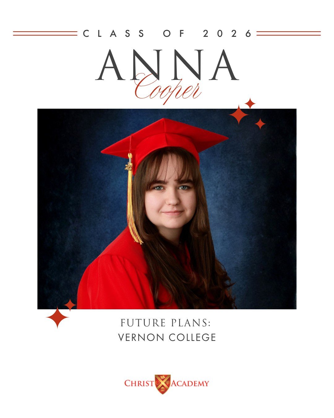 WELL DONE, WARRIOR! Anna became a Warrior starting her freshman year of High School, throughout her time at CA, she has experienced growth, support, and opportunities that have helped shape her next steps.

Her favorite memory at CA: &ldquo;Going to 