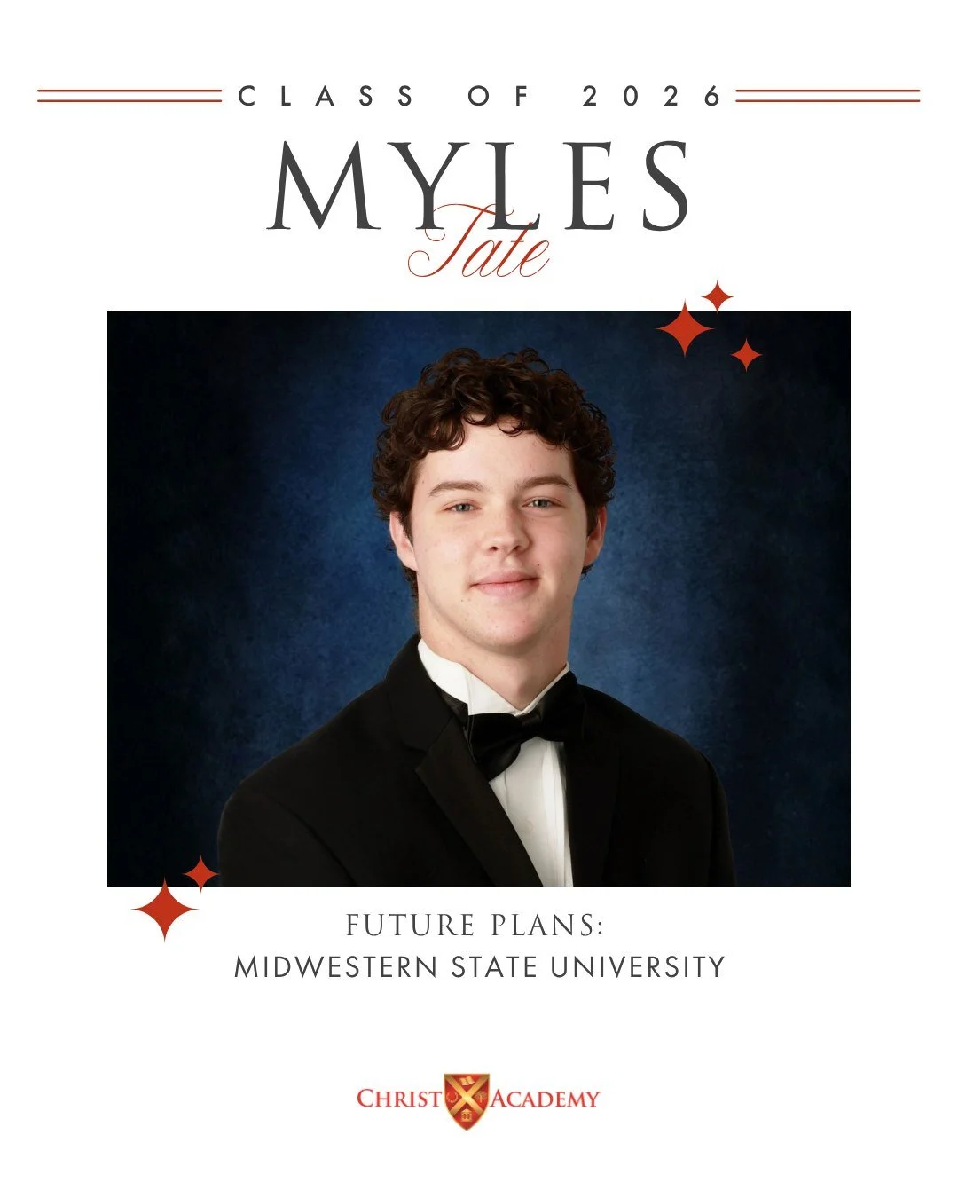 WELL DONE, WARRIOR! From his earliest days in kindergarten to graduating a semester early, Myles Tate's journey at CA is one marked by growth and dedication.

Myles keeps it simple when he shares his favorite memory: &ldquo;Senior trip,&rdquo; and wh