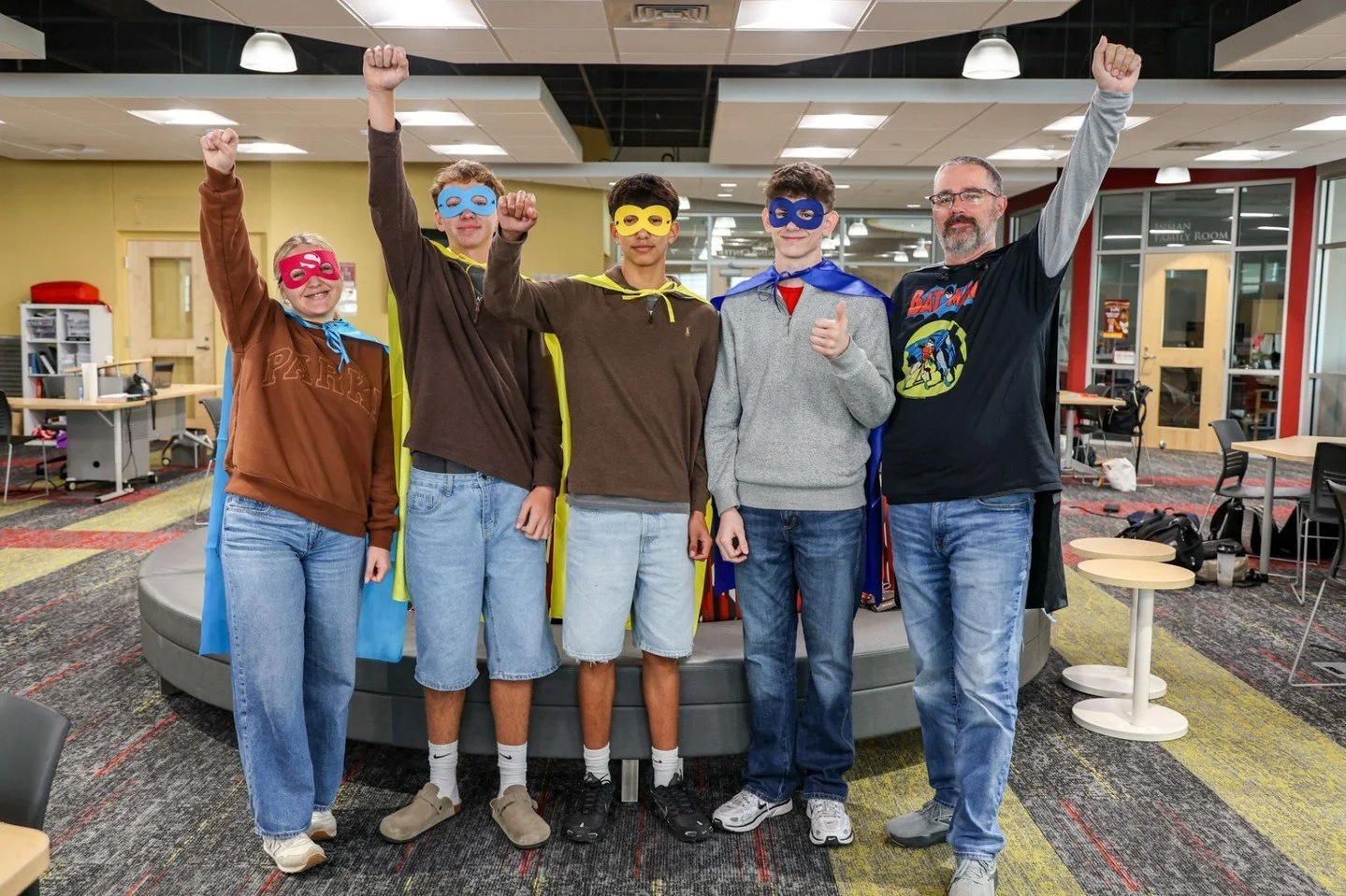 We wrapped up Homecoming Week and the Red Carpet Roll-Out with Superhero and Sidekick Day, and the hallways were flooded with capes galore!

Students were dressed as all sorts of superheroes and sidekicks, from Spiderman to Minions to nurses and all 