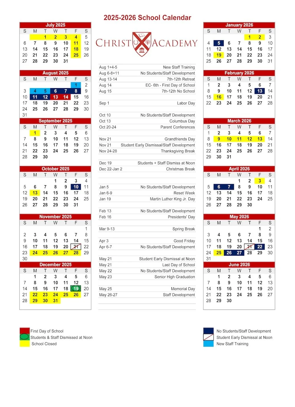 School CalendarsChrist Academy Wichita Falls
