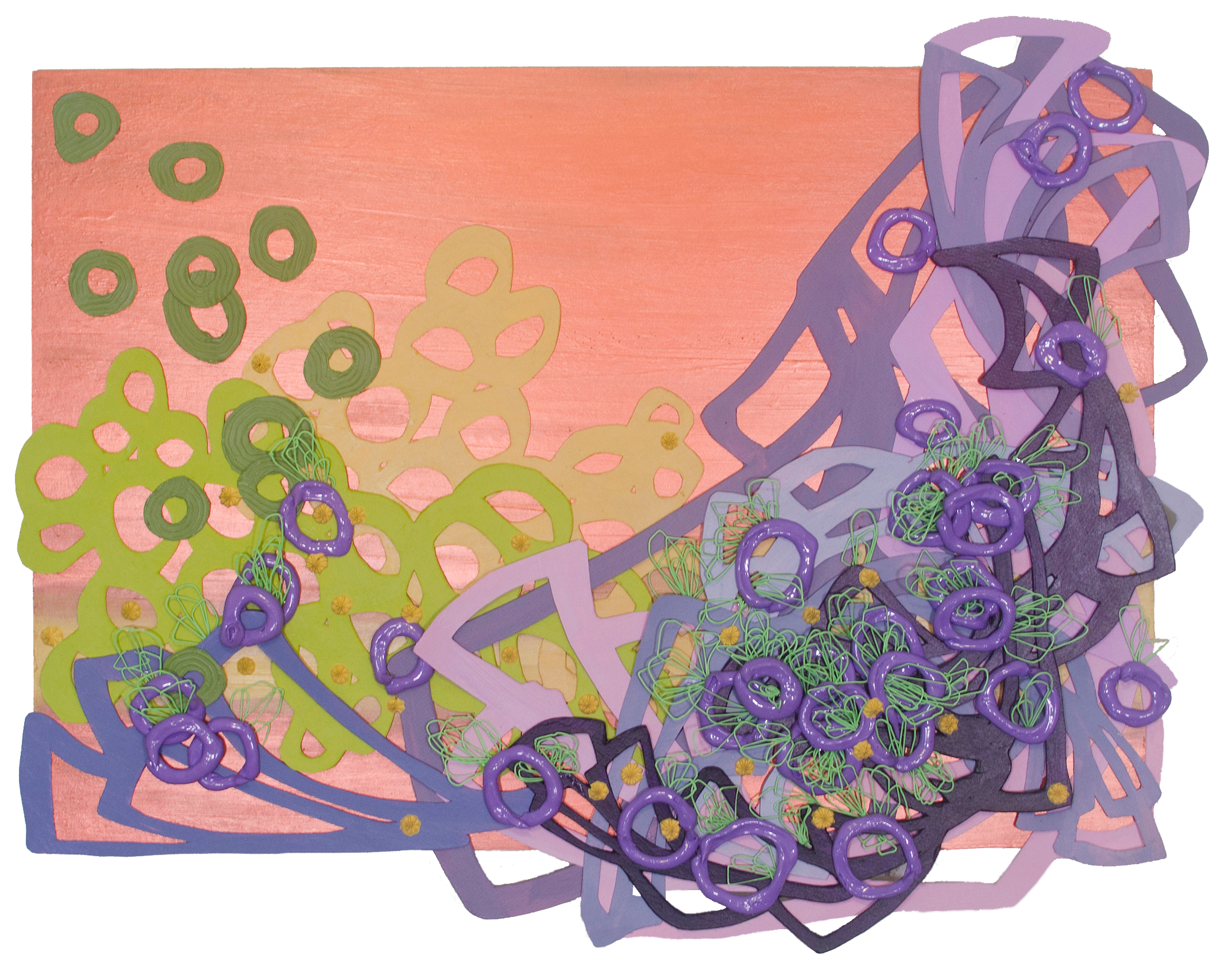  Sunset 
 2021, Paper, Plastic, and Paint, 22 x 18 in 