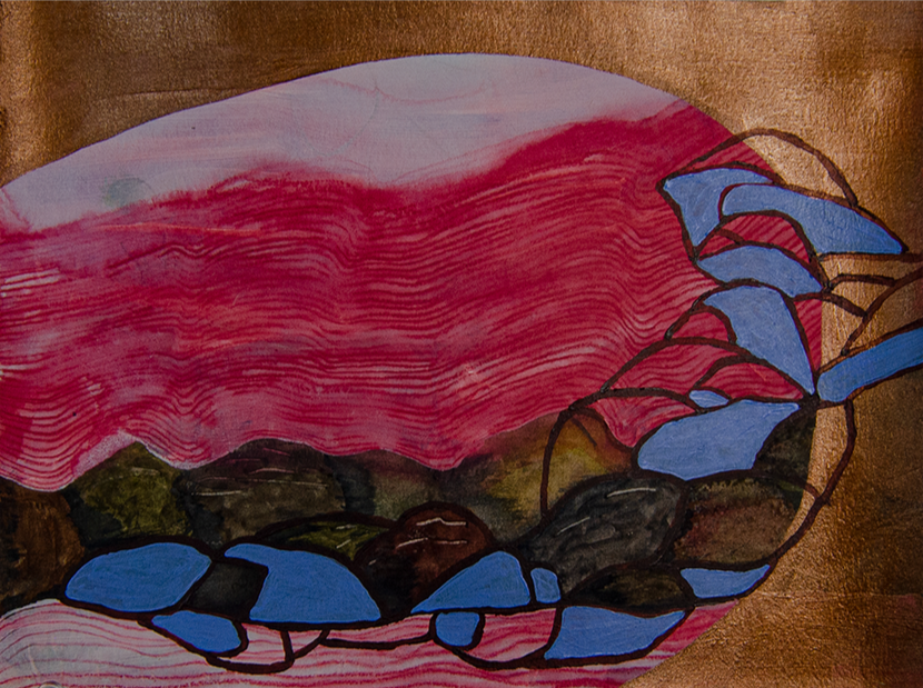  At the Foot of the Mountain 
 2024, 9x. 12 in, Paint on Paper 