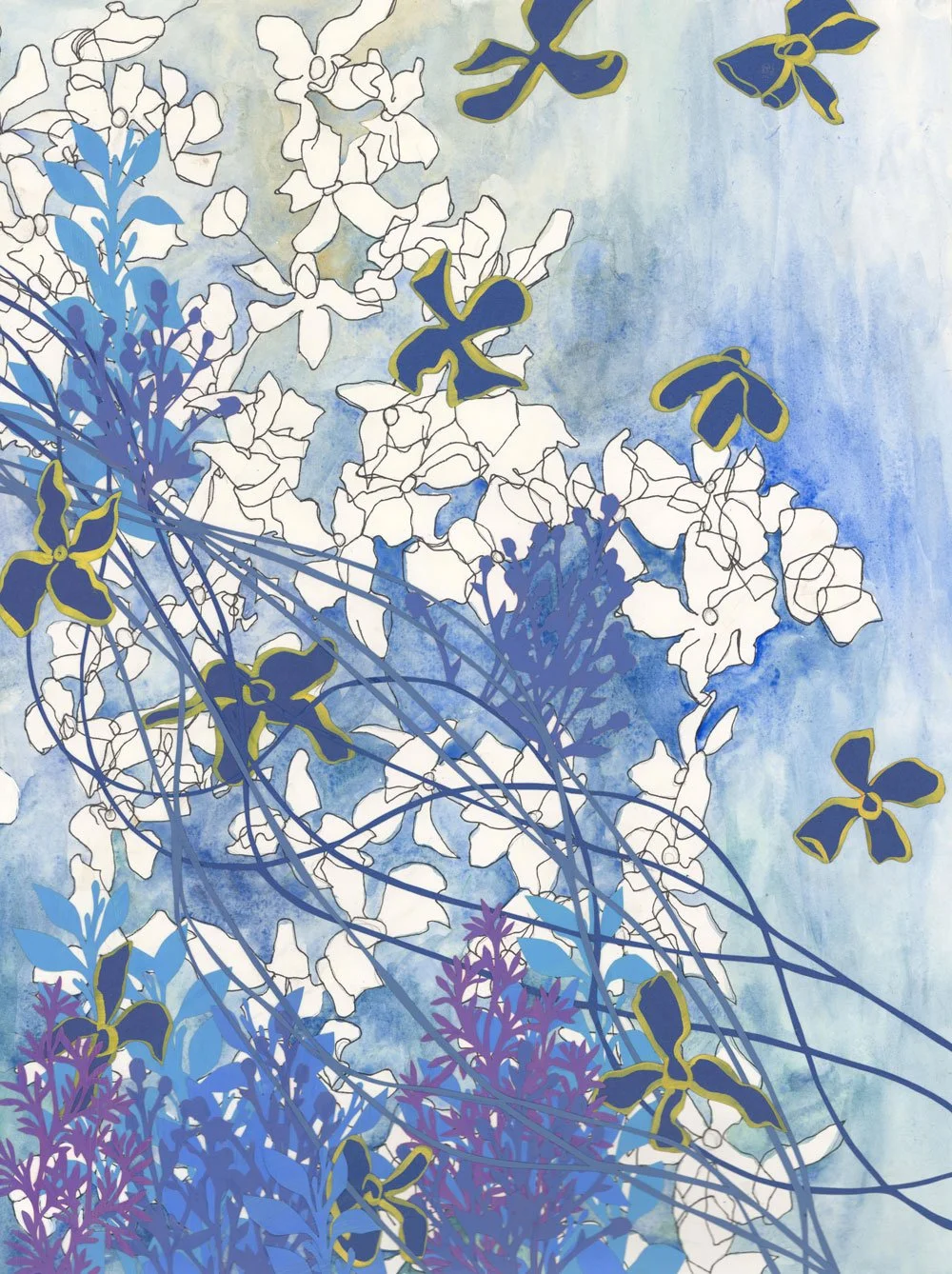  In Bloom 
 2026, Marker, paint and hand-cut paper, 24 x 18 in 