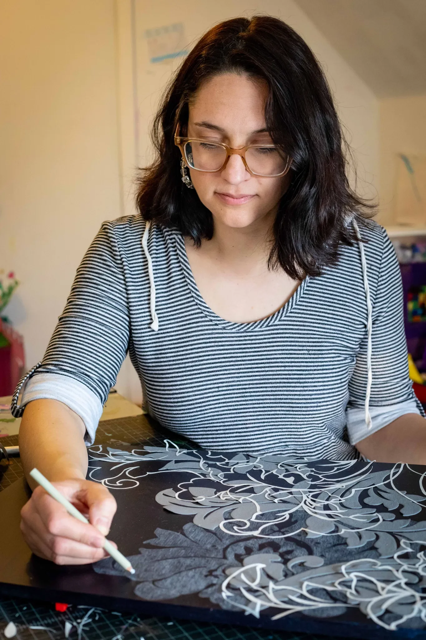 Emily Moores working on art piece