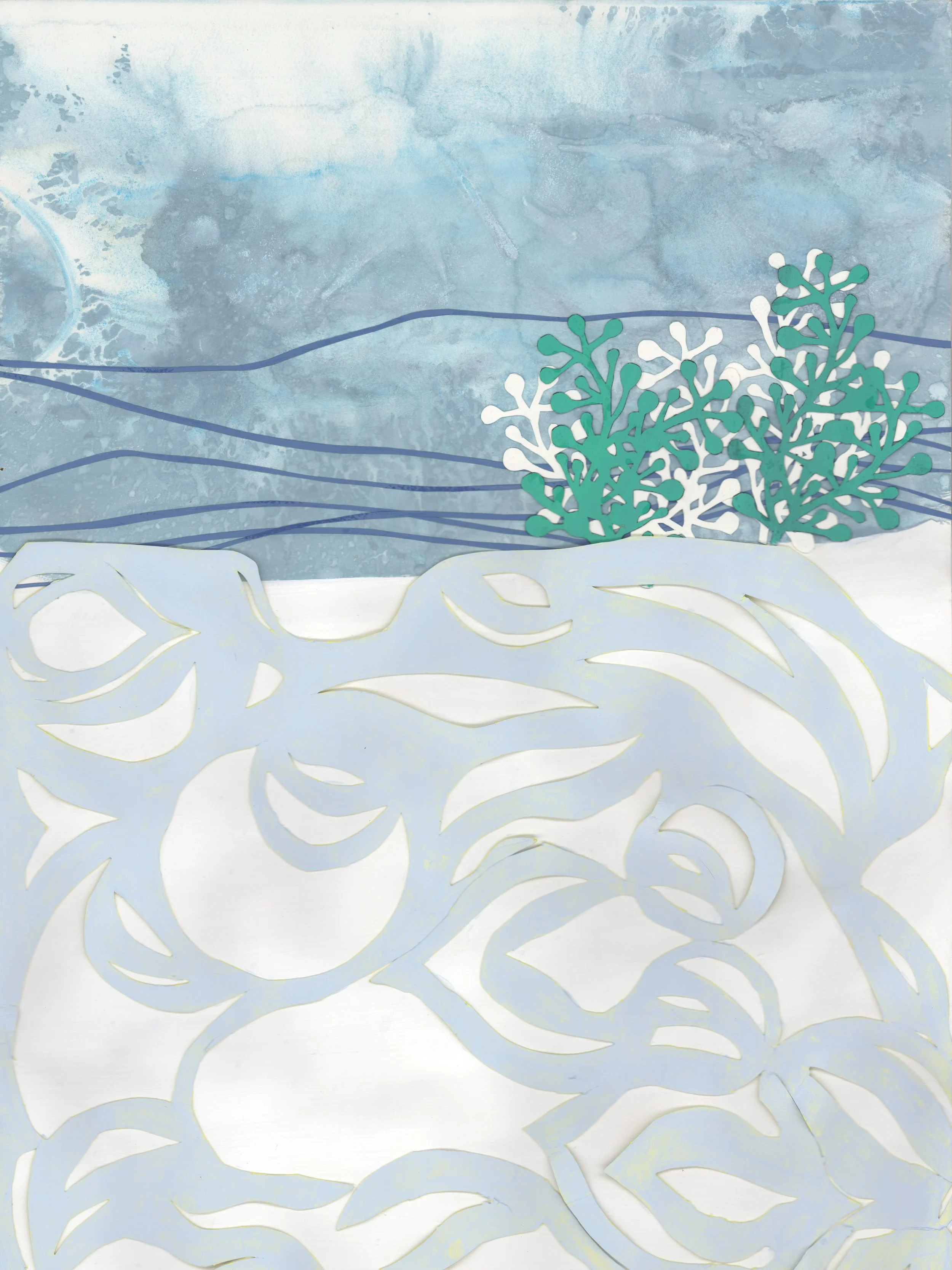  Winter Day 
 2026, Paint and hand-cut paper, 23.75 x 17.75 in 