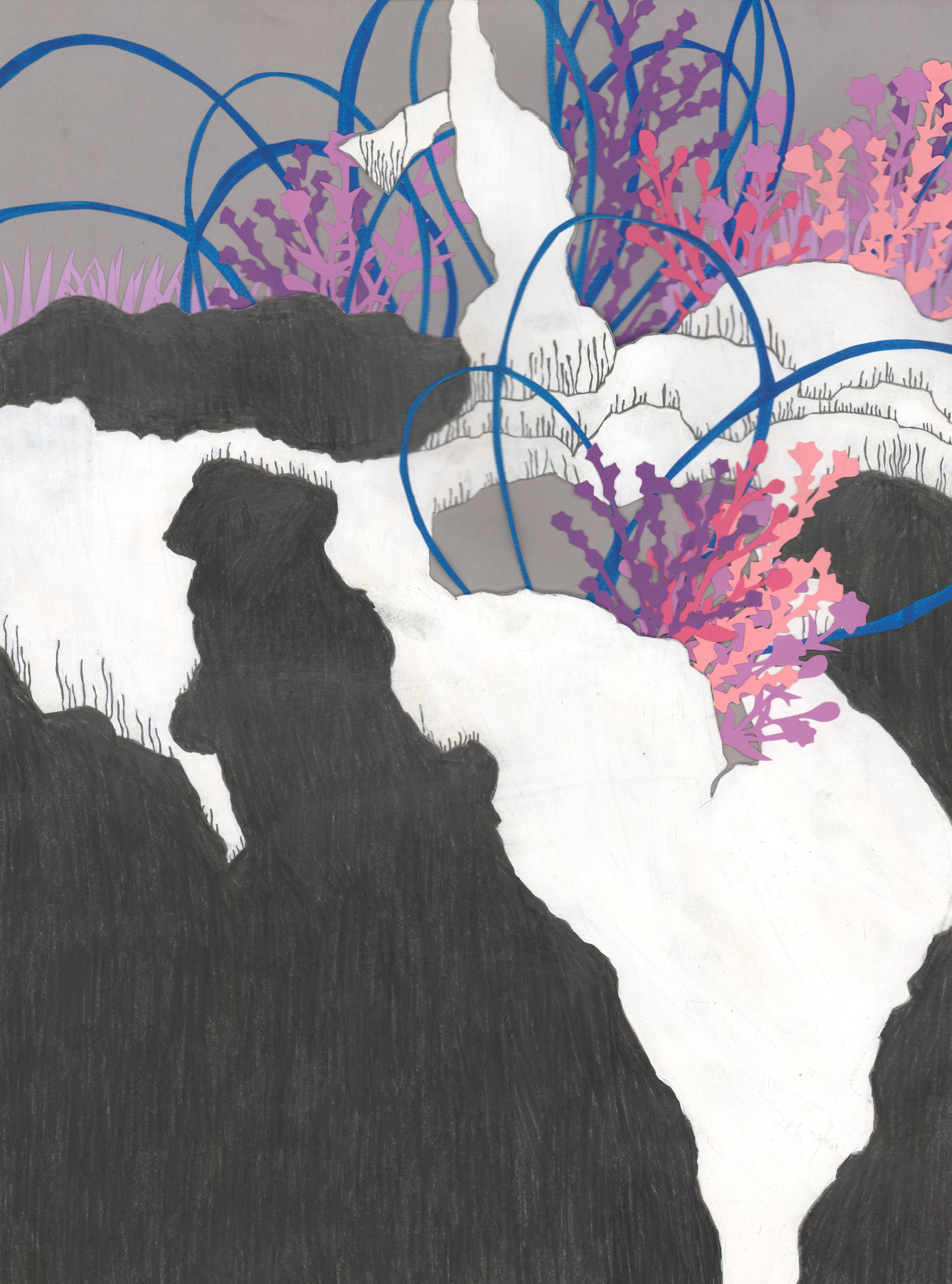  Overhang on the Hilltop 
 2026, Pencil, paint and hand-cut paper, 23 x 17.25 in 