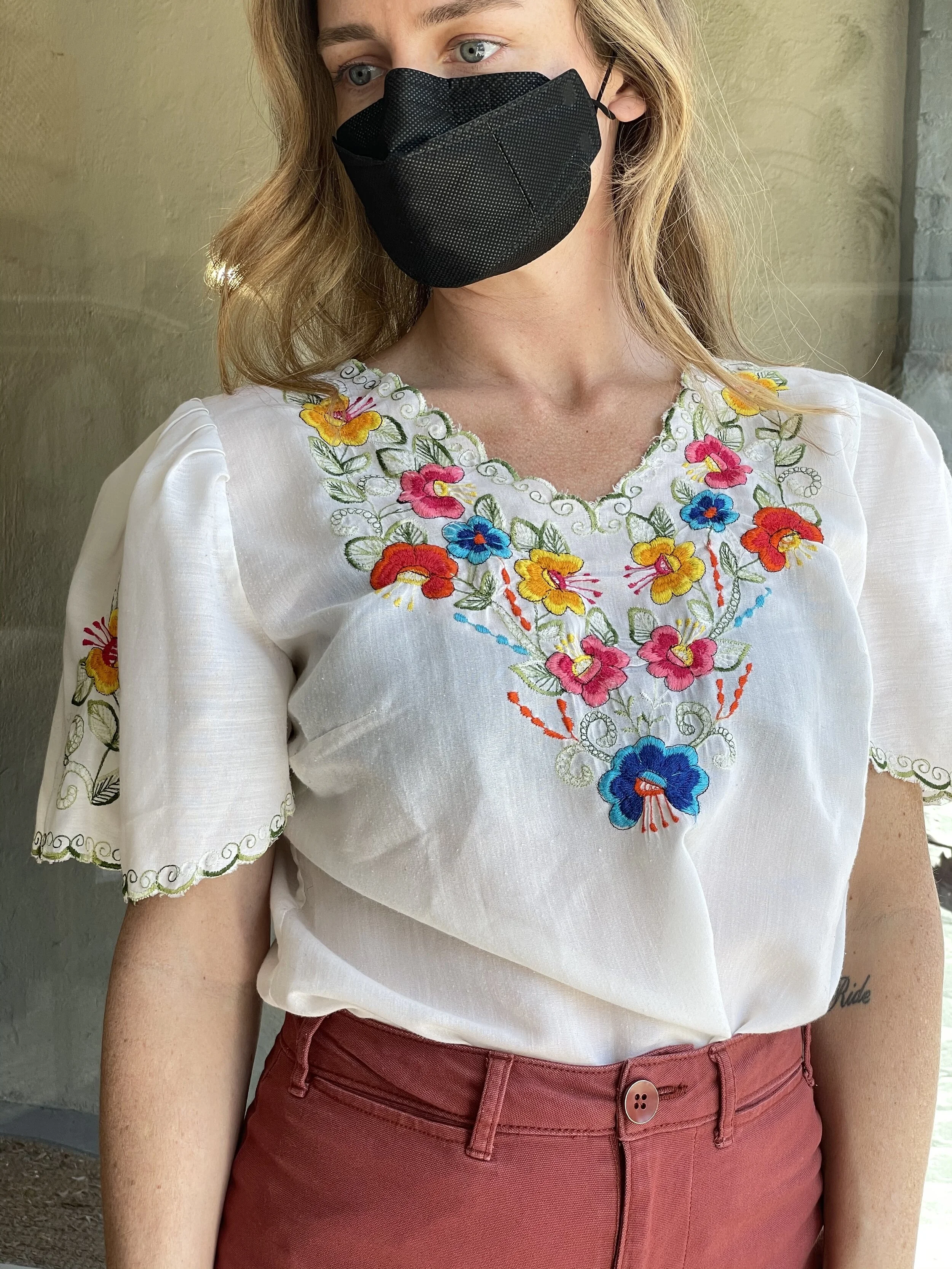 Embroidered Floral Peasant Top
