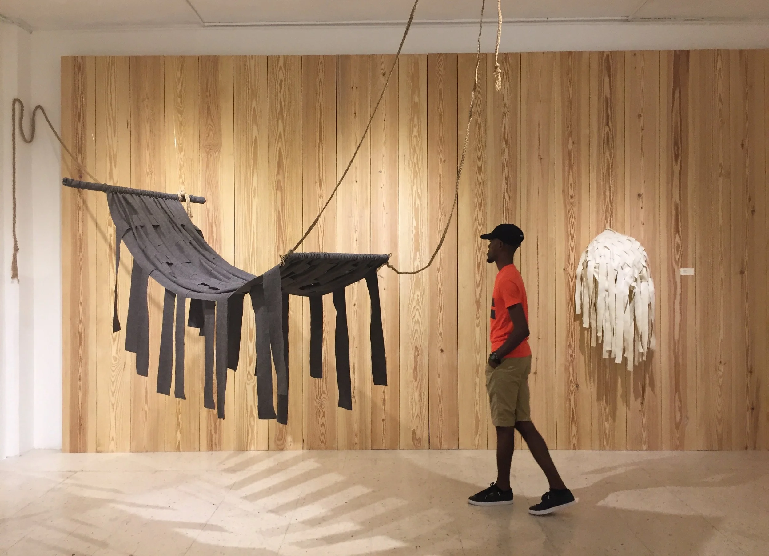 Trust Fall (L) and Weaving for Figs (R) at the National Gallery of Jamaica