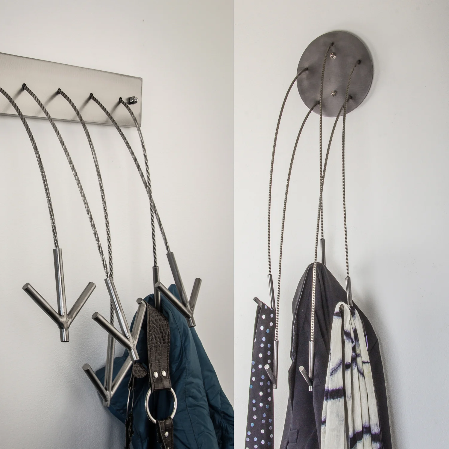 Hooked series cable hangers Arrow and Cascade for clothing, coats, helmets, gear and whatever else you can imagine!