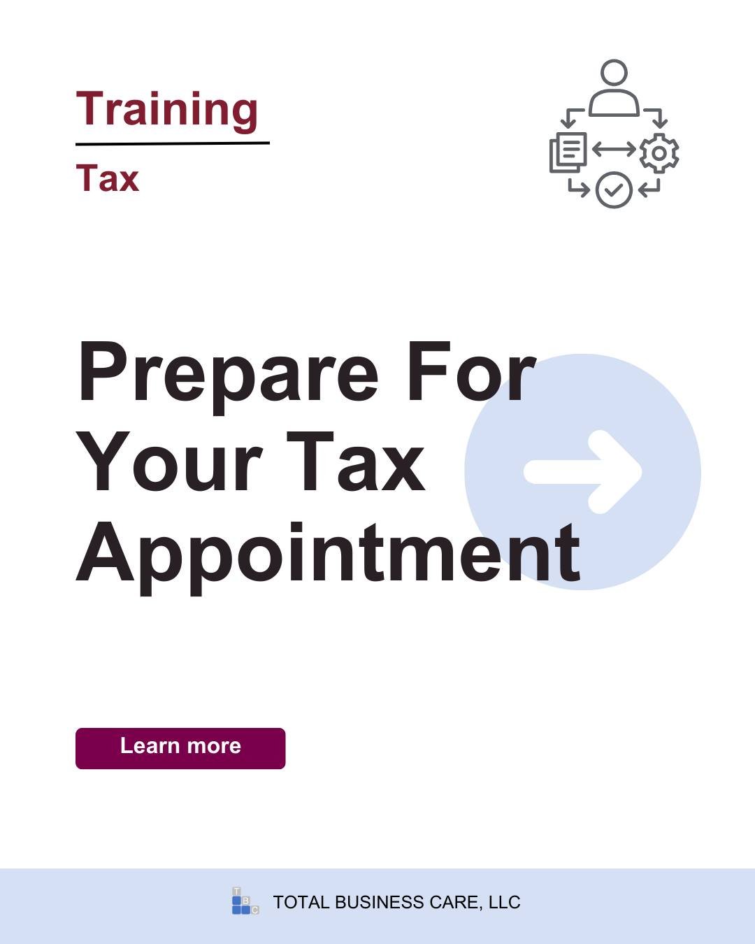 Not sure what you need for your upcoming tax appointment? Here&rsquo;s a list of some items to have ready at your meeting. 

🔗 - https://www.totalbizcare.com/blog/2026/1/5/prepare-for-your-tax-meeting 

#business  #individuals #entity  #accounting  