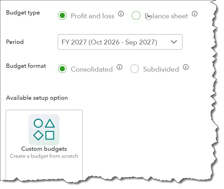 Screenshot for setting up budget.