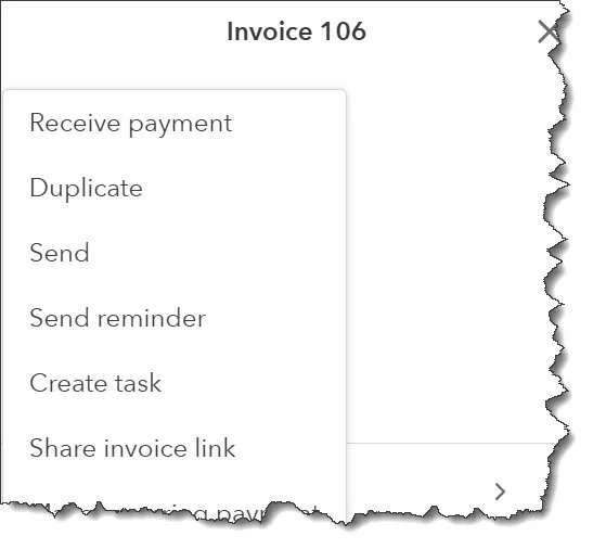 A view of the more actions menu