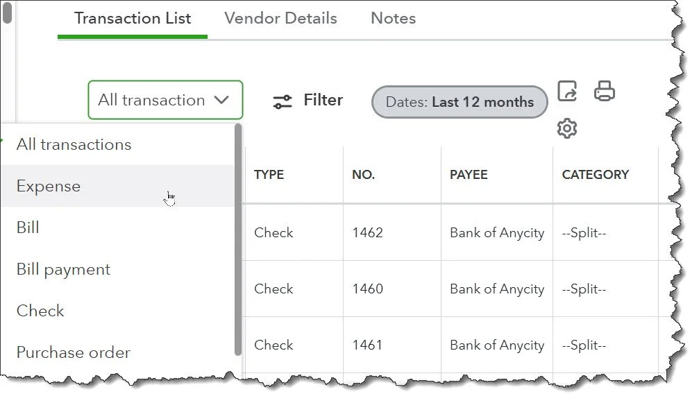 Create a vendor record and view its details and related transactions.