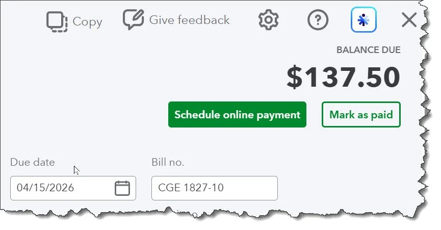 Partial view of bill that shows balance due with option to schedule online payment.