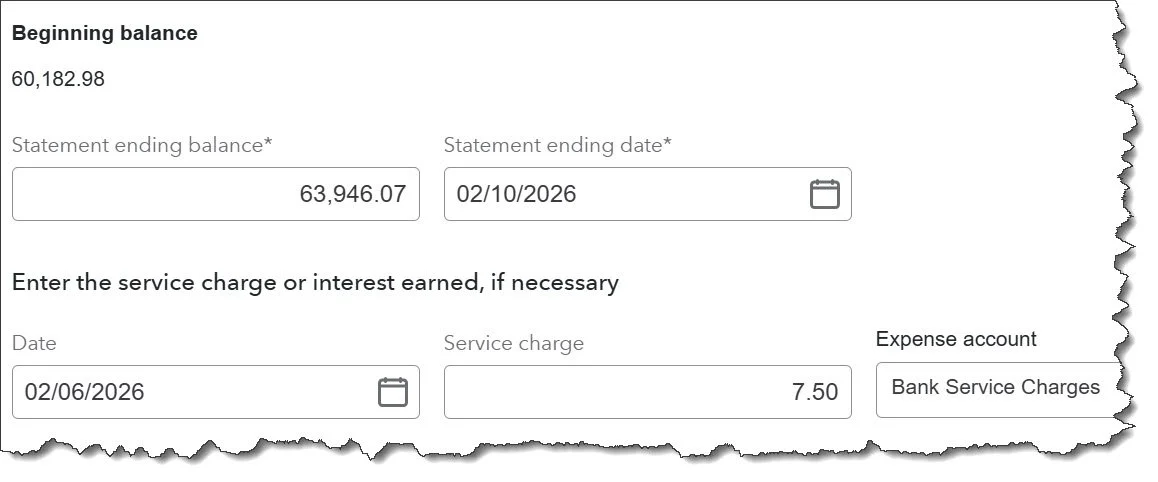 QBO snapshot of reconciling an account.
