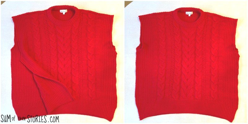 2 photos of a partly deconstructed red sweater