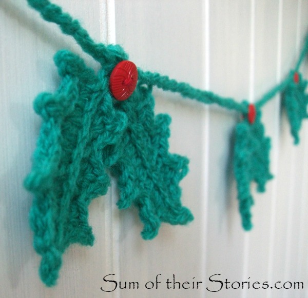 Crochet holly garland