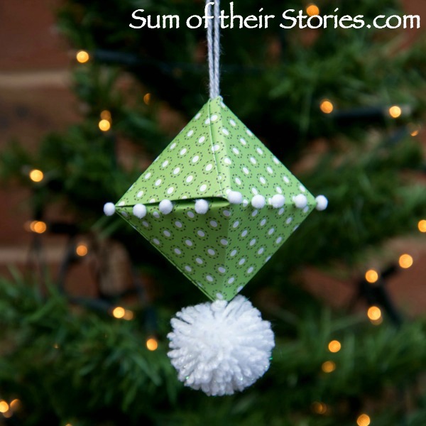 origami christmas tree decoration with pom pom